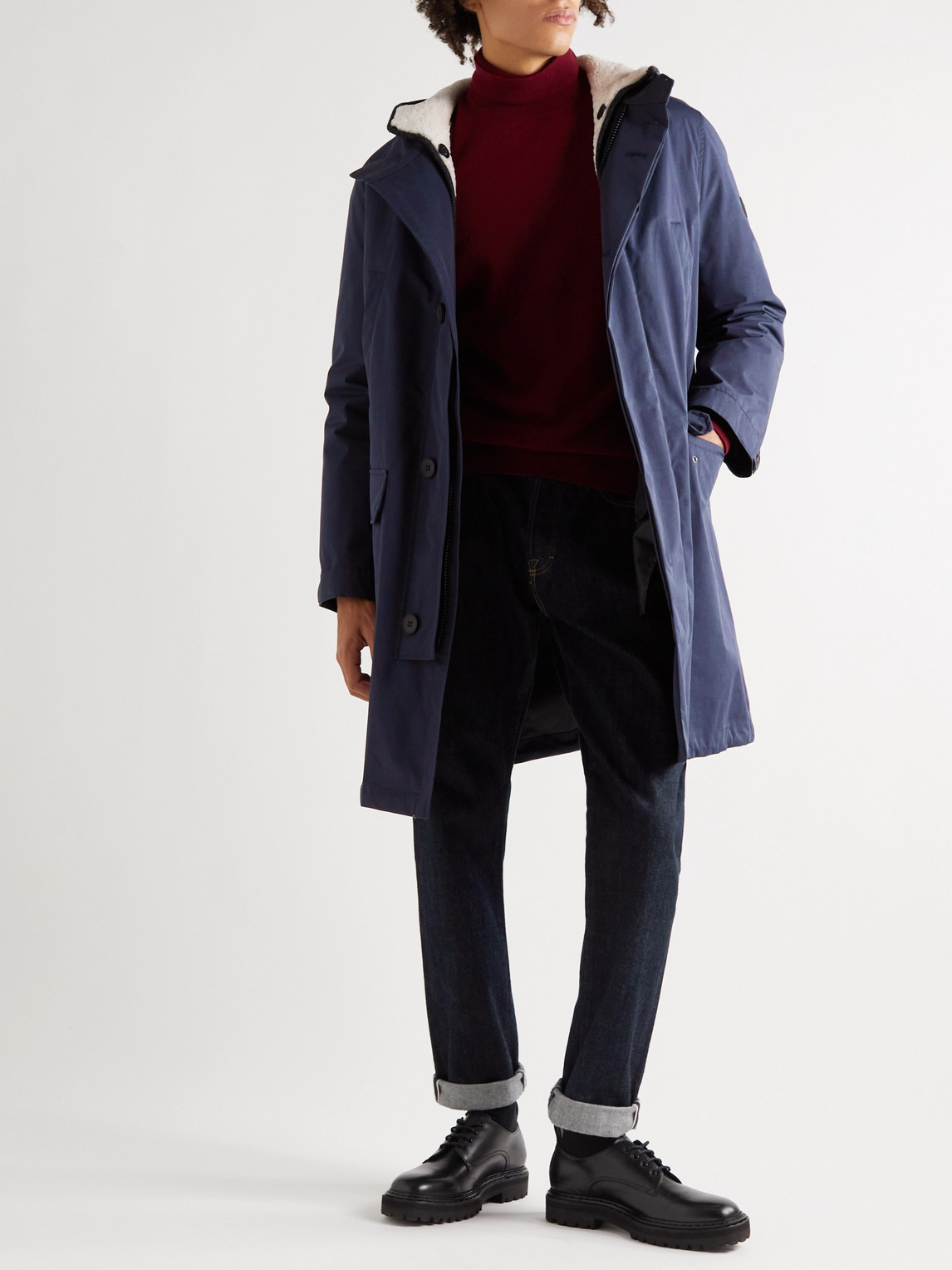 Shop Yves Salomon Tech Cotton-blend Parka With Detachable Shearling Liner In Blue