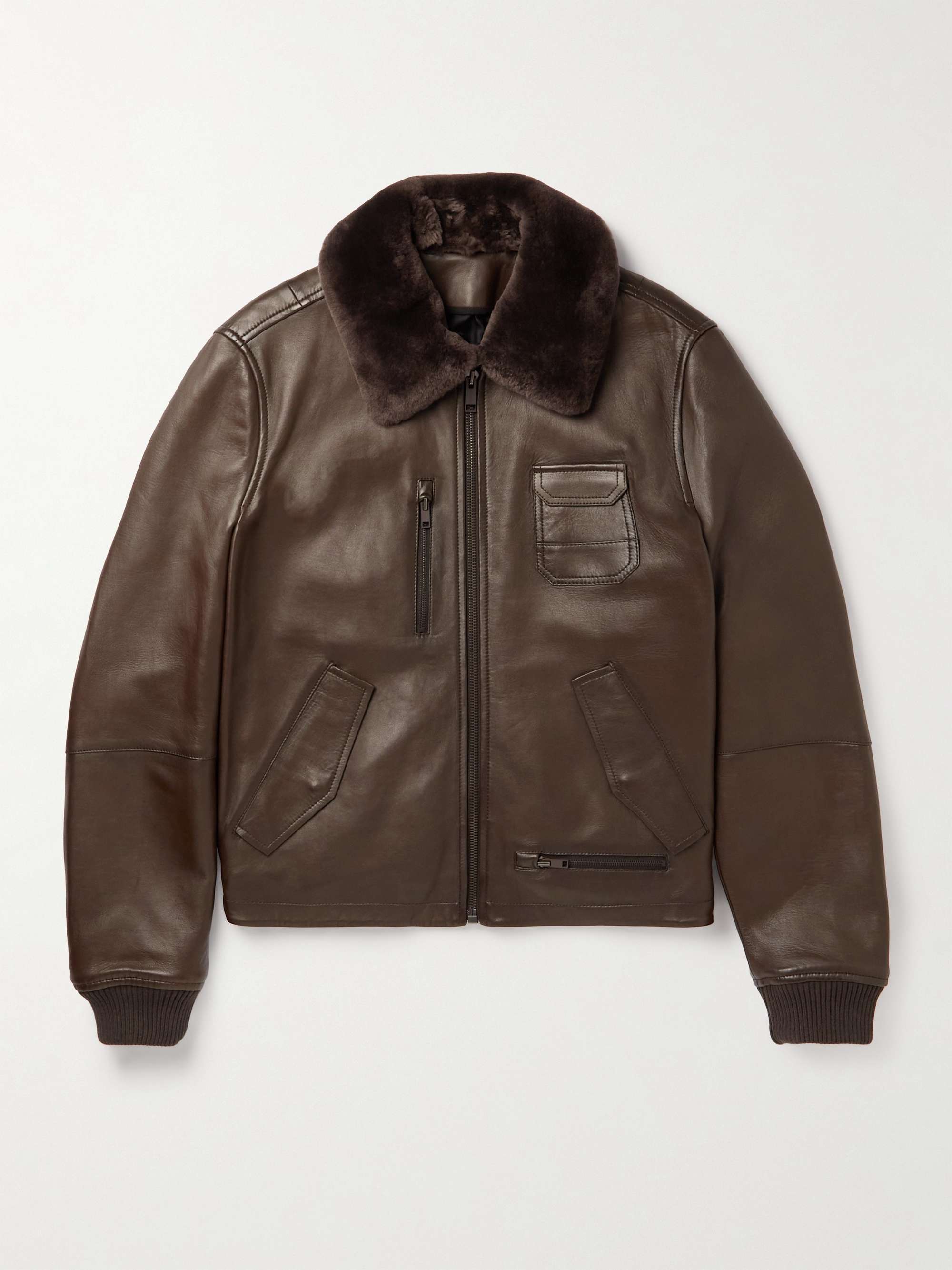 YVES SALOMON Slim-Fit Shearling-Trimmed Leather Jacket for Men | MR PORTER