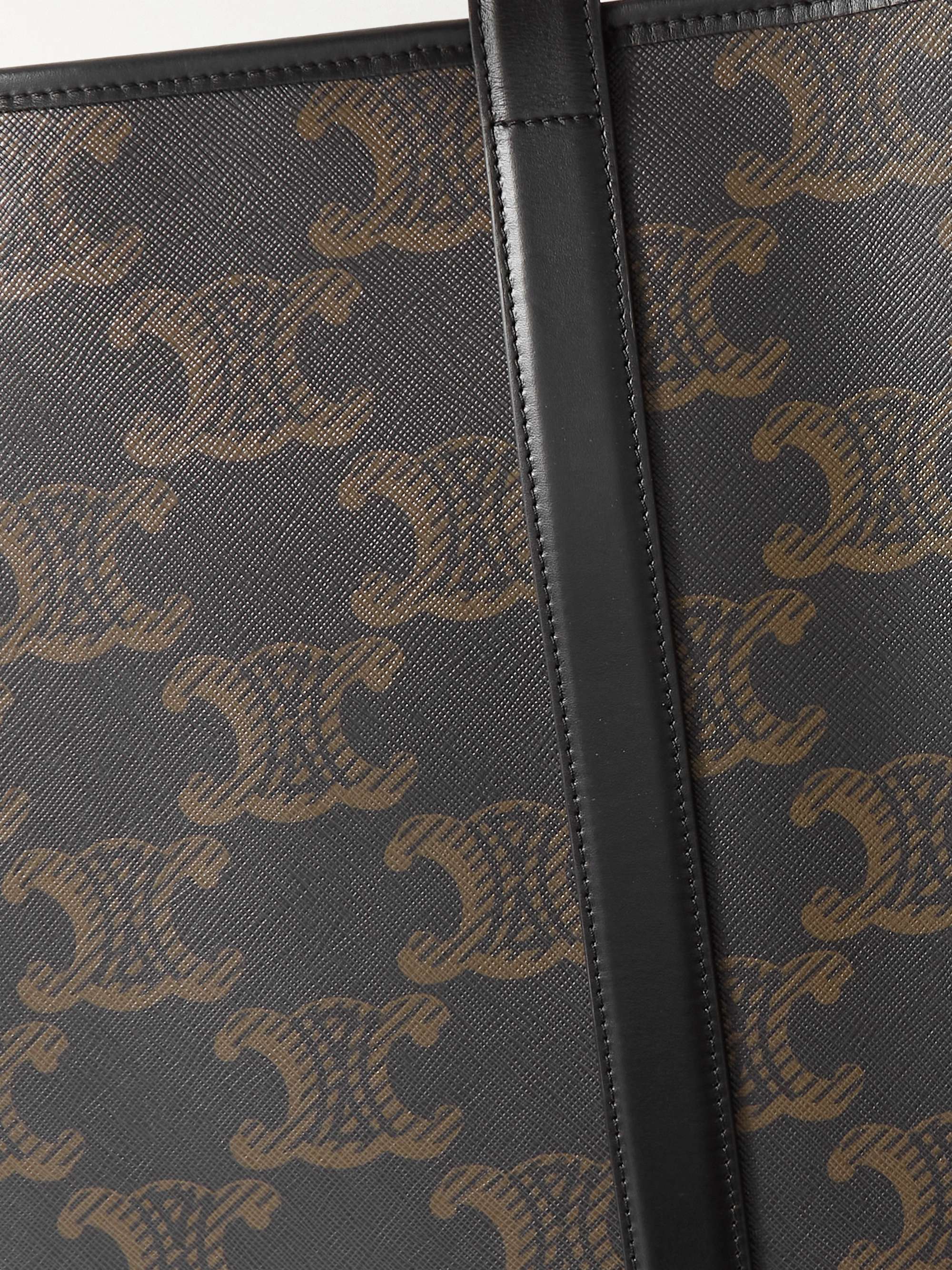 CELINE HOMME Triomphe XL Leather-Trimmed Logo-Print Coated-Canvas Tote Bag