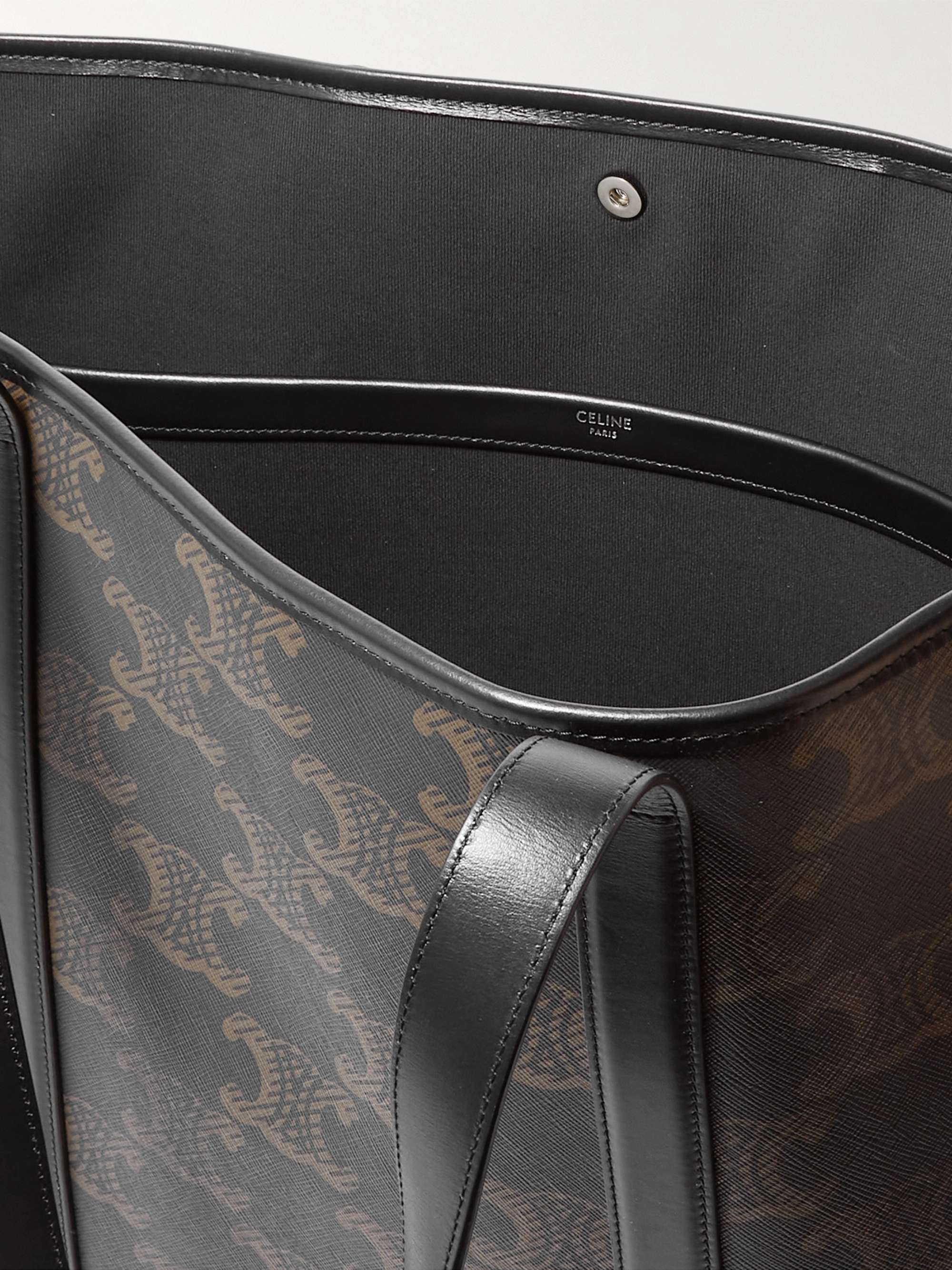CELINE HOMME Triomphe XL Leather-Trimmed Logo-Print Coated-Canvas Tote Bag