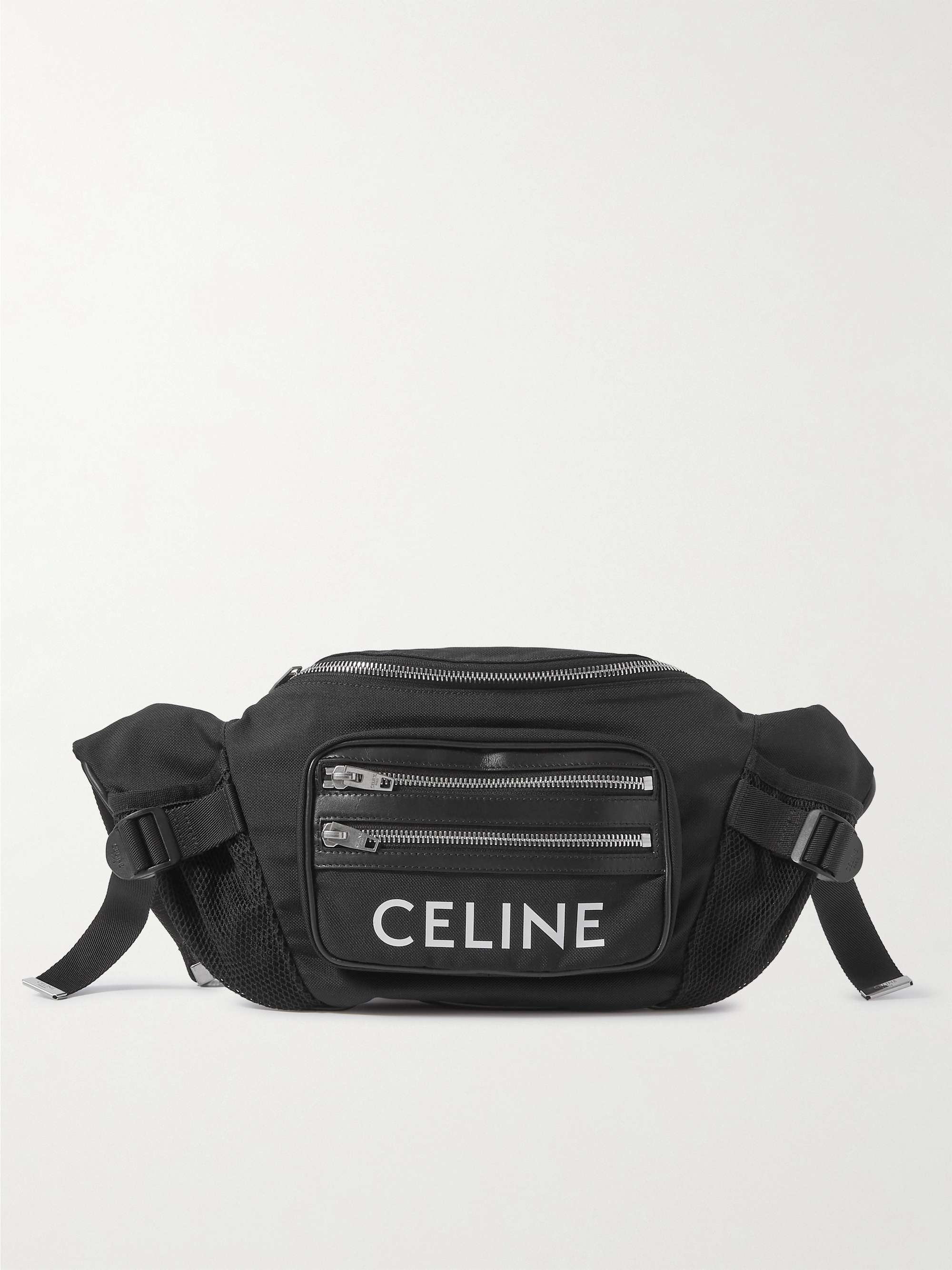 CELINE HOMME Small Triomphe Leather-Trimmed Logo-Print Coated