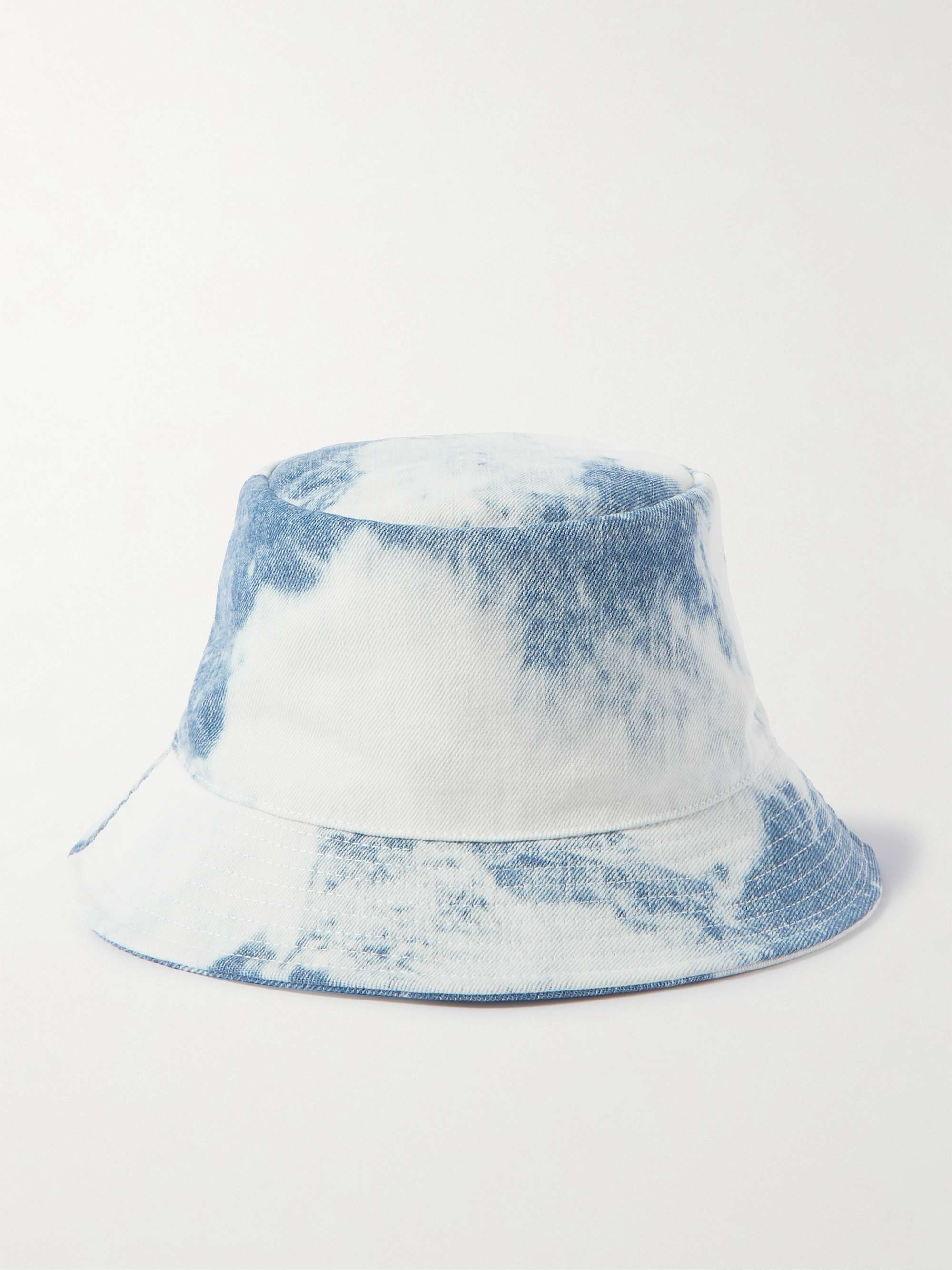 CELINE HOMME Bob Logo-Embroidered Tie-Dyed Denim Bucket Hat