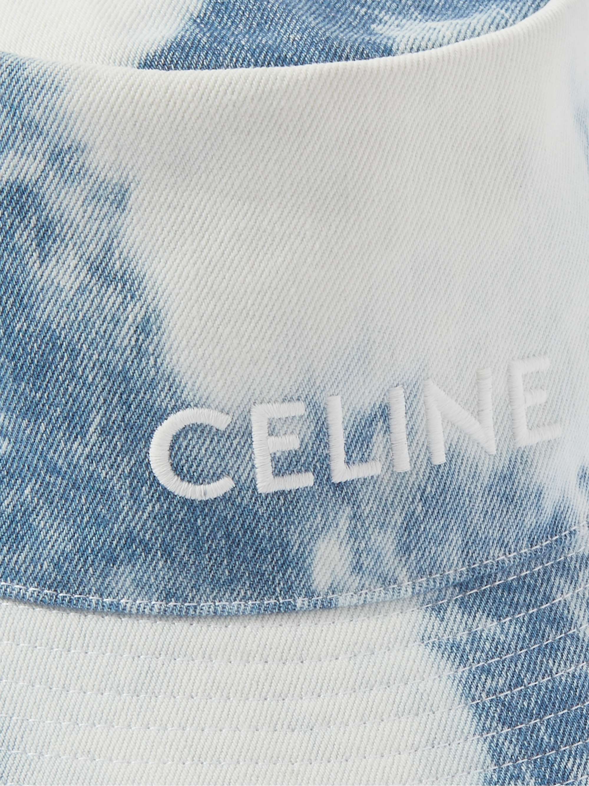CELINE HOMME Bob Logo-Embroidered Tie-Dyed Denim Bucket Hat