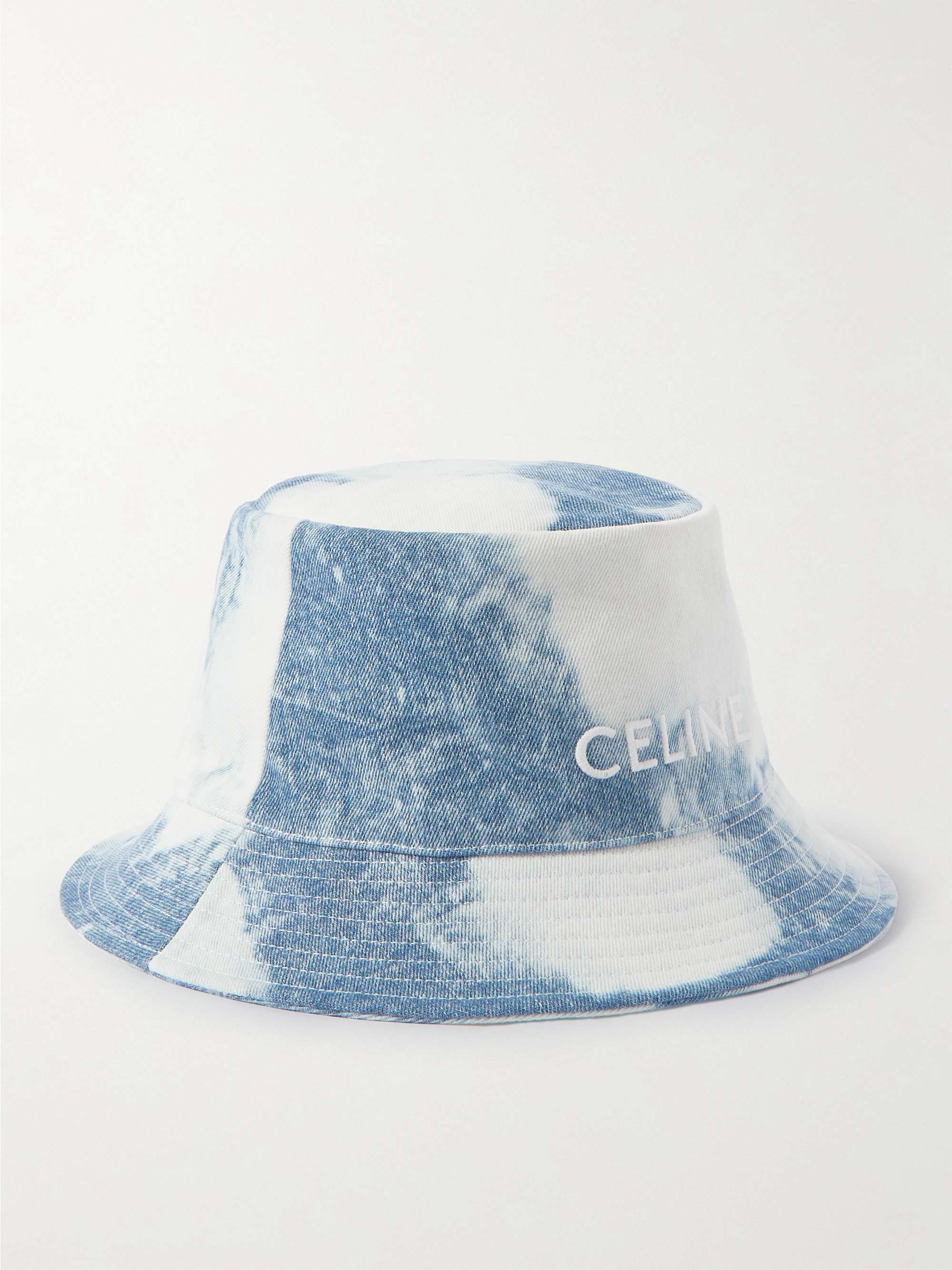 CELINE HOMME Bob Logo-Embroidered Tie-Dyed Denim Bucket Hat