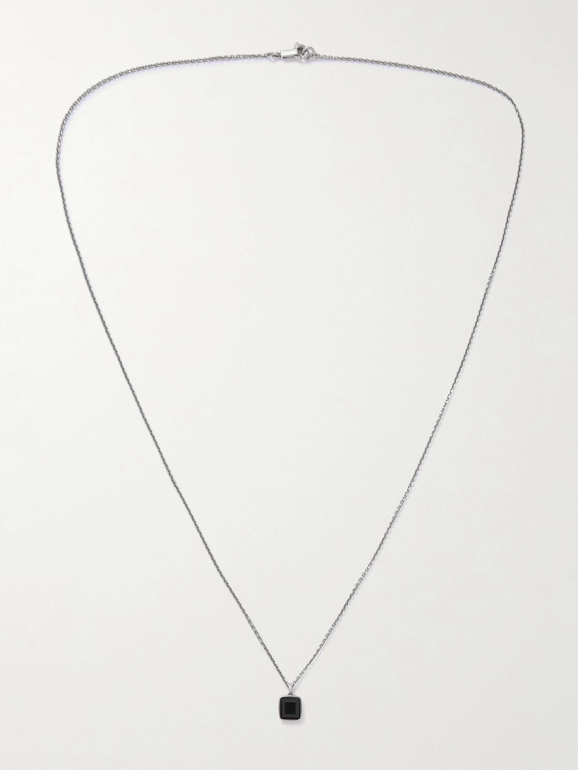 CELINE HOMME Rhodium-Plated Onyx Pendant Necklace