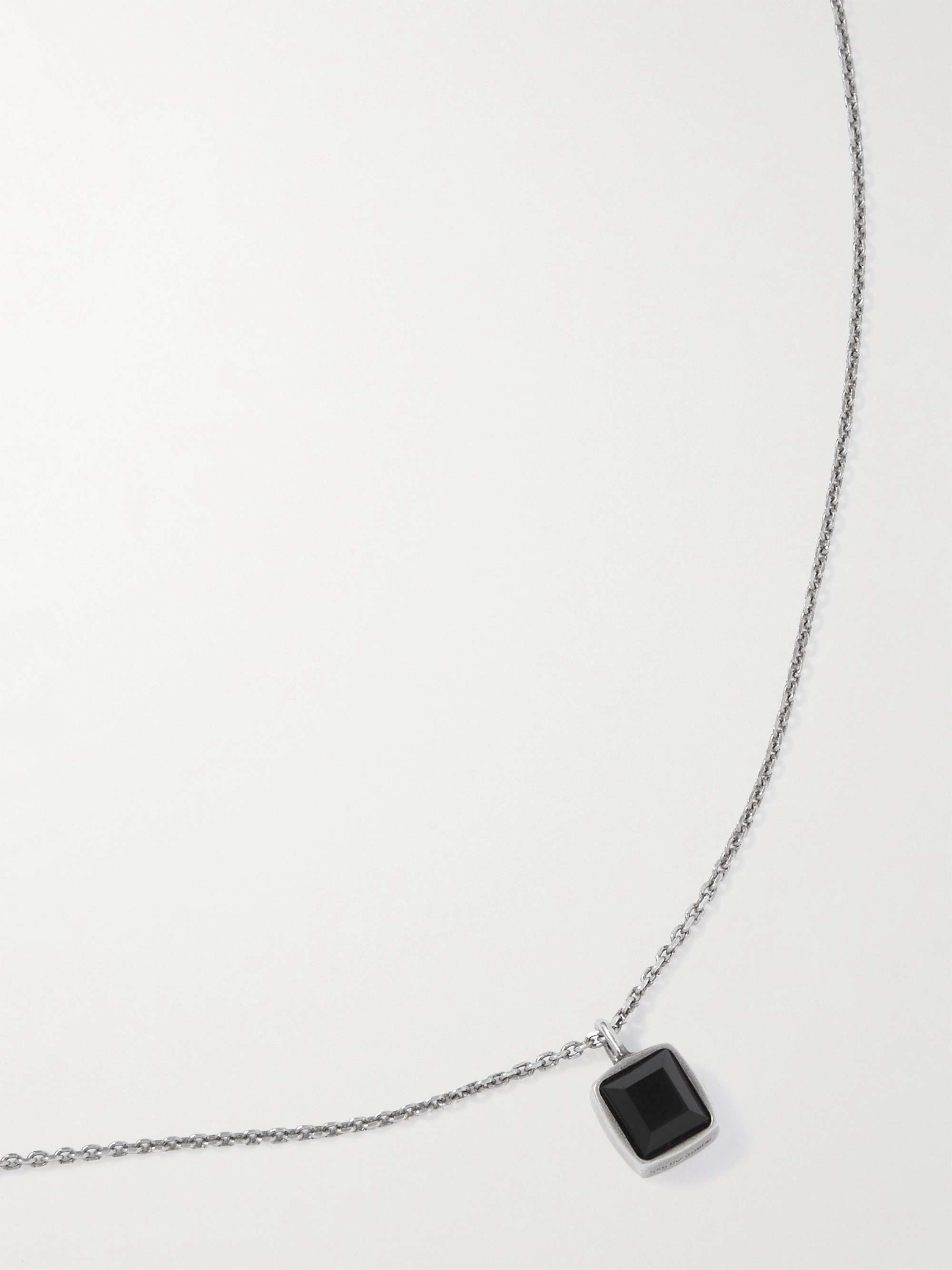 CELINE HOMME Rhodium-Plated Onyx Pendant Necklace