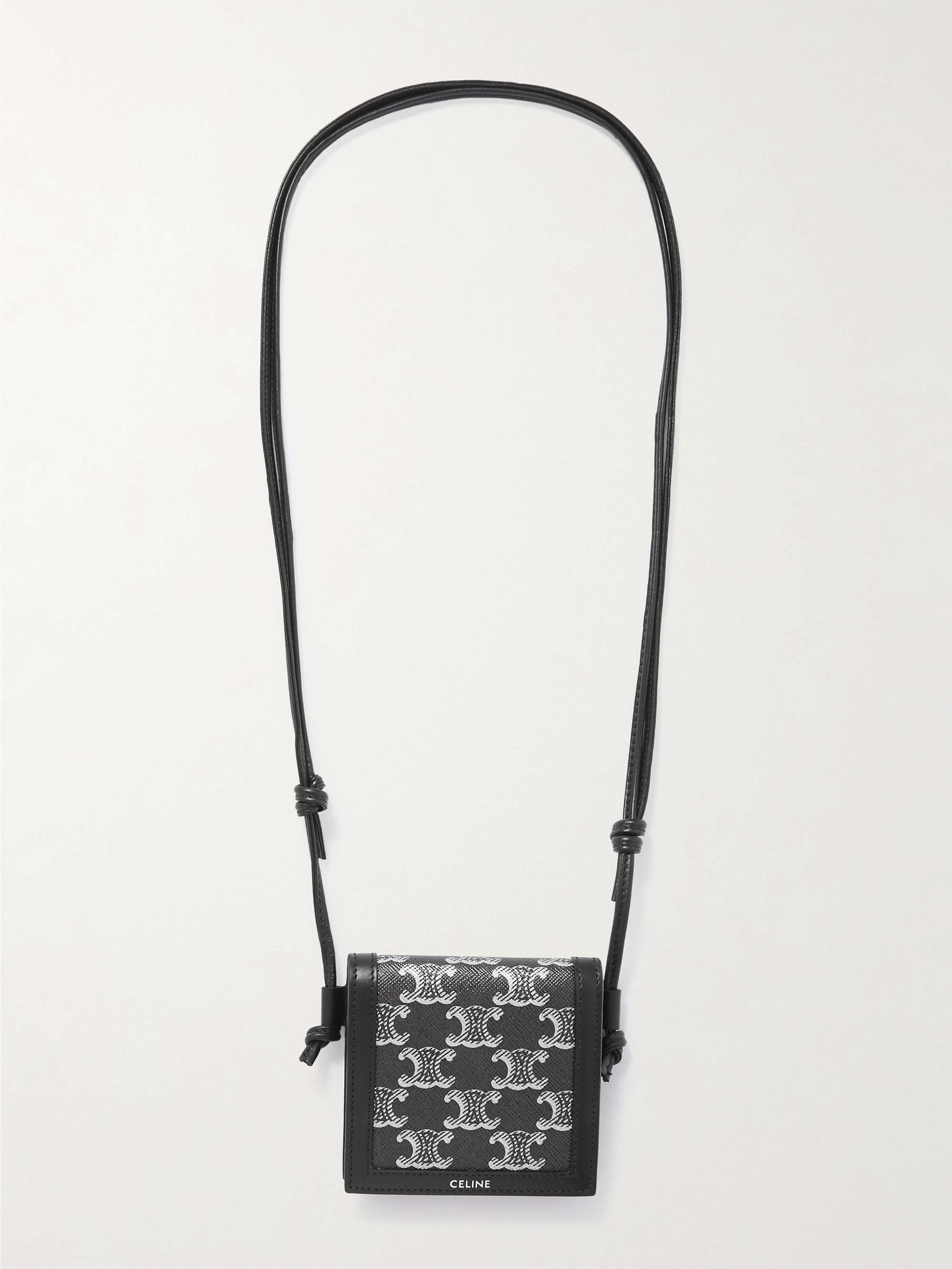 Celine Black, Pattern Print Stingray-Trimmed Pocket Envelope Wallet on Chain