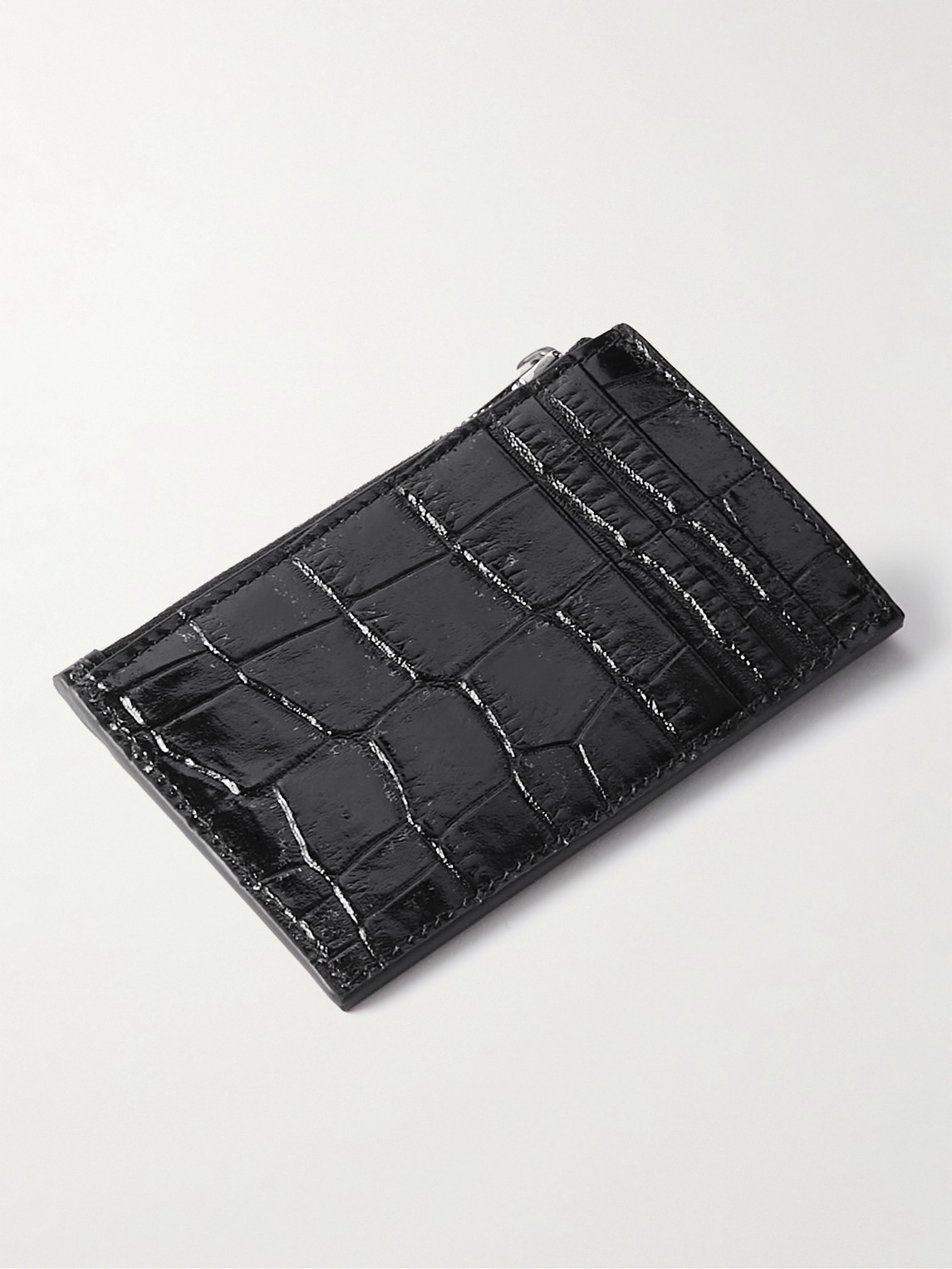 Celine Croc-effect Leather Zipped Cardholder In Black