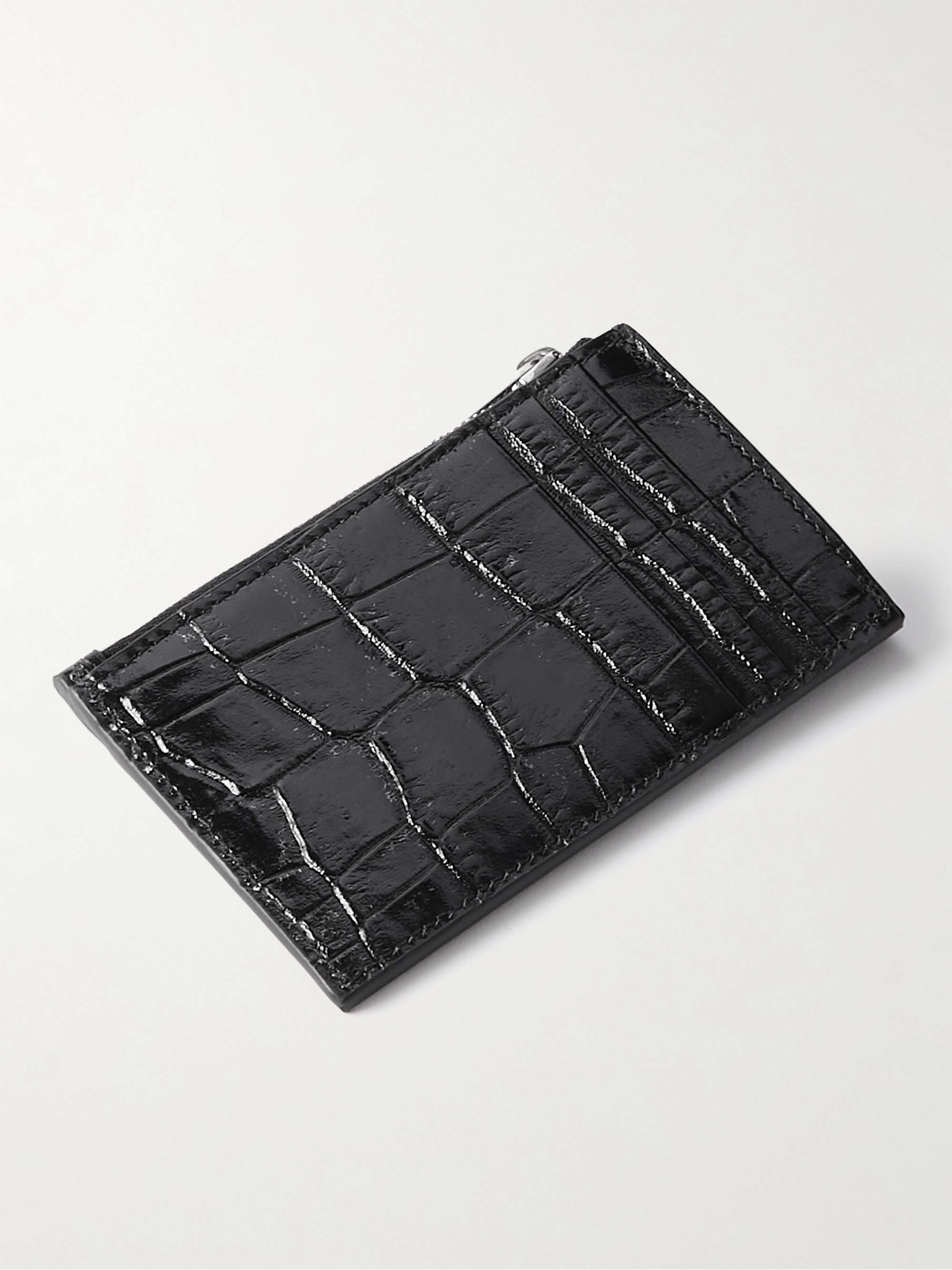 Celine Homme Croc-effect Leather Zipped Cardholder - Men - Black Wallets