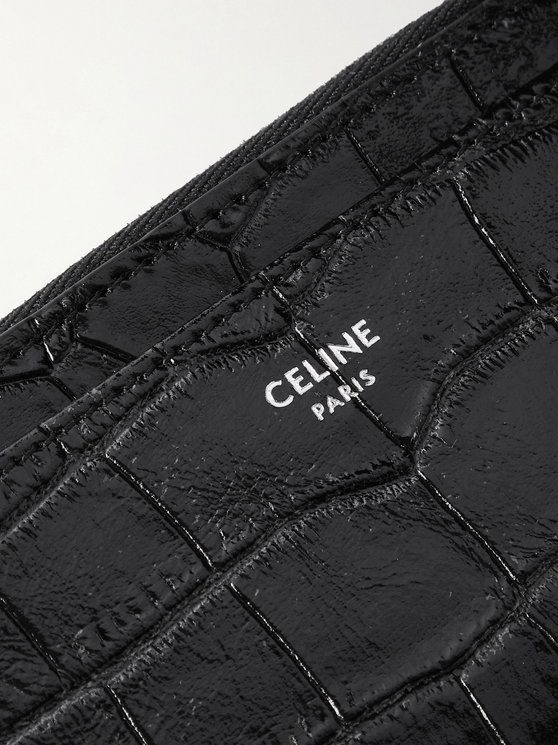 Celine Croc-effect Leather Zipped Cardholder In Black