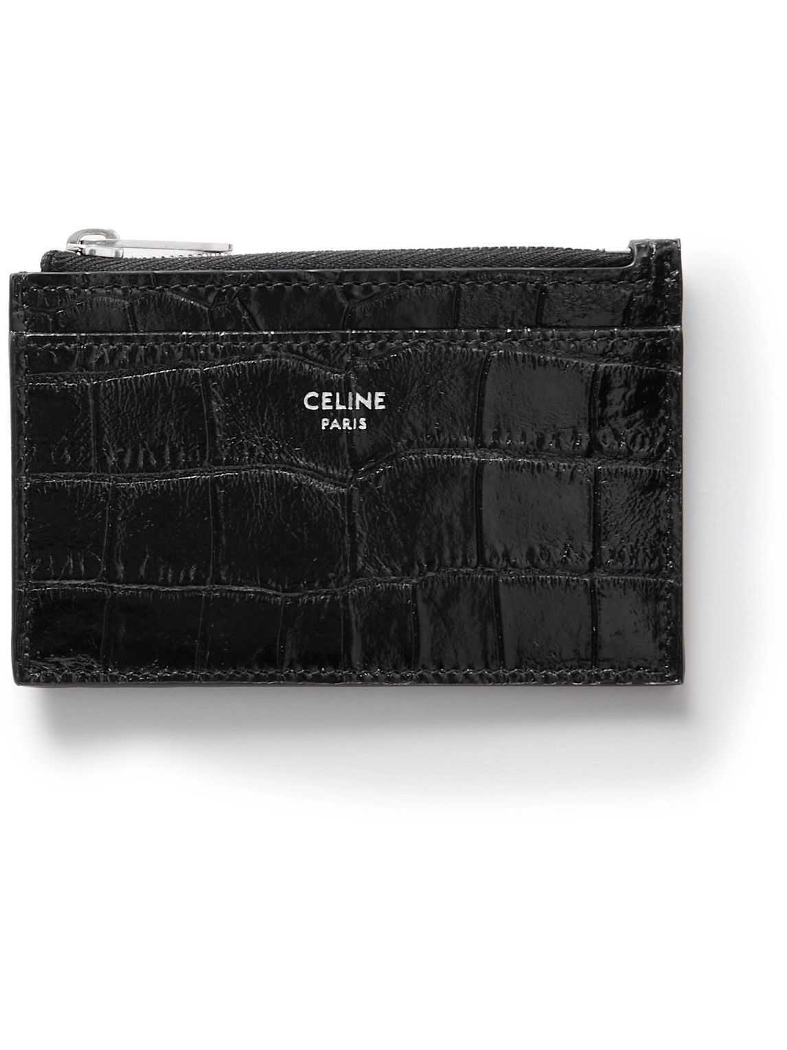 Celine Croc-effect Leather Zipped Cardholder In Black