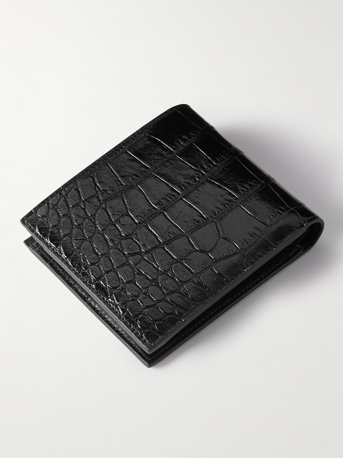 Celine Logo-print Croc-effect Leather Billfold Wallet In Black