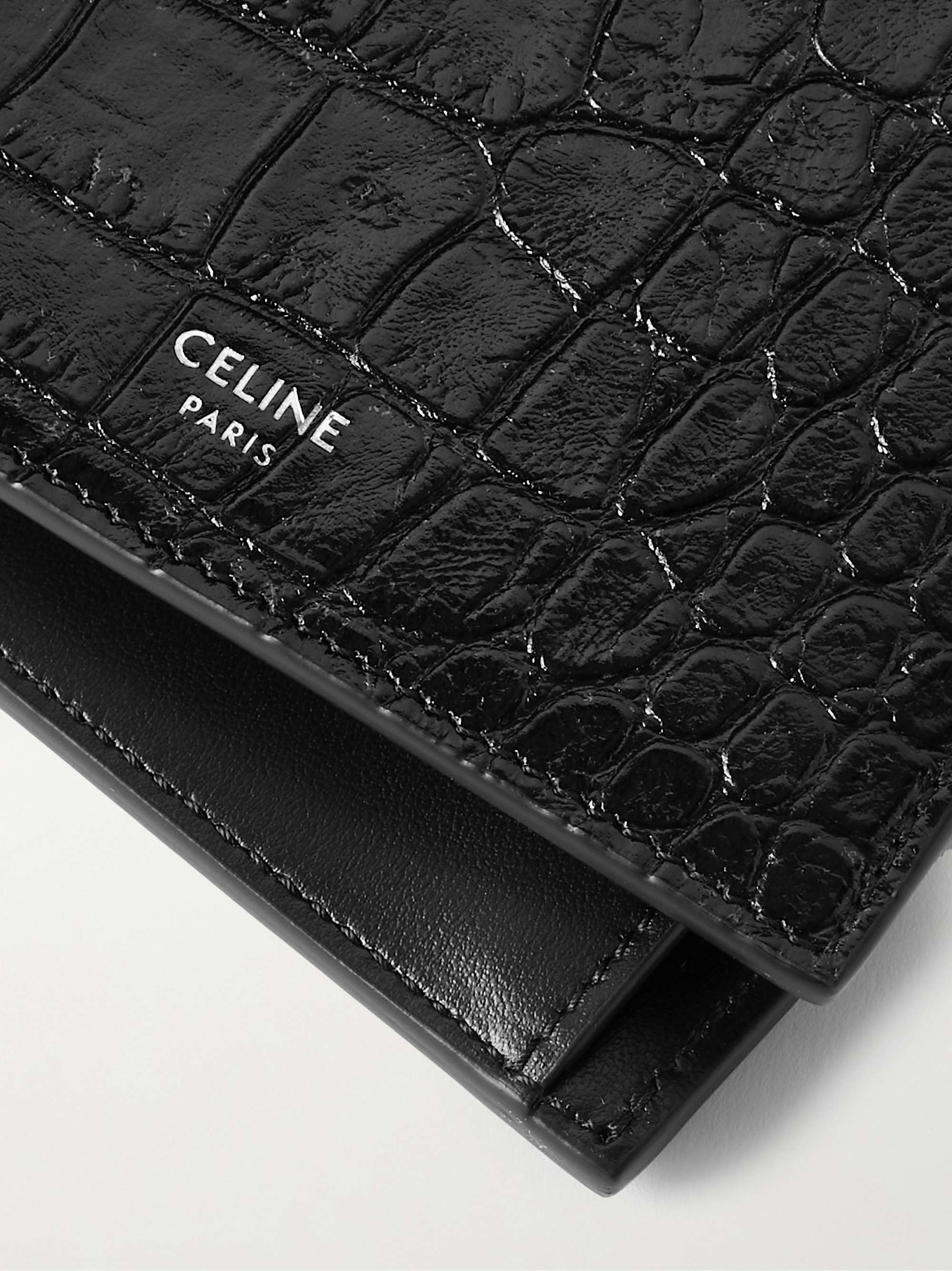 CELINE HOMME Logo-Print Croc-Effect Leather Billfold Wallet