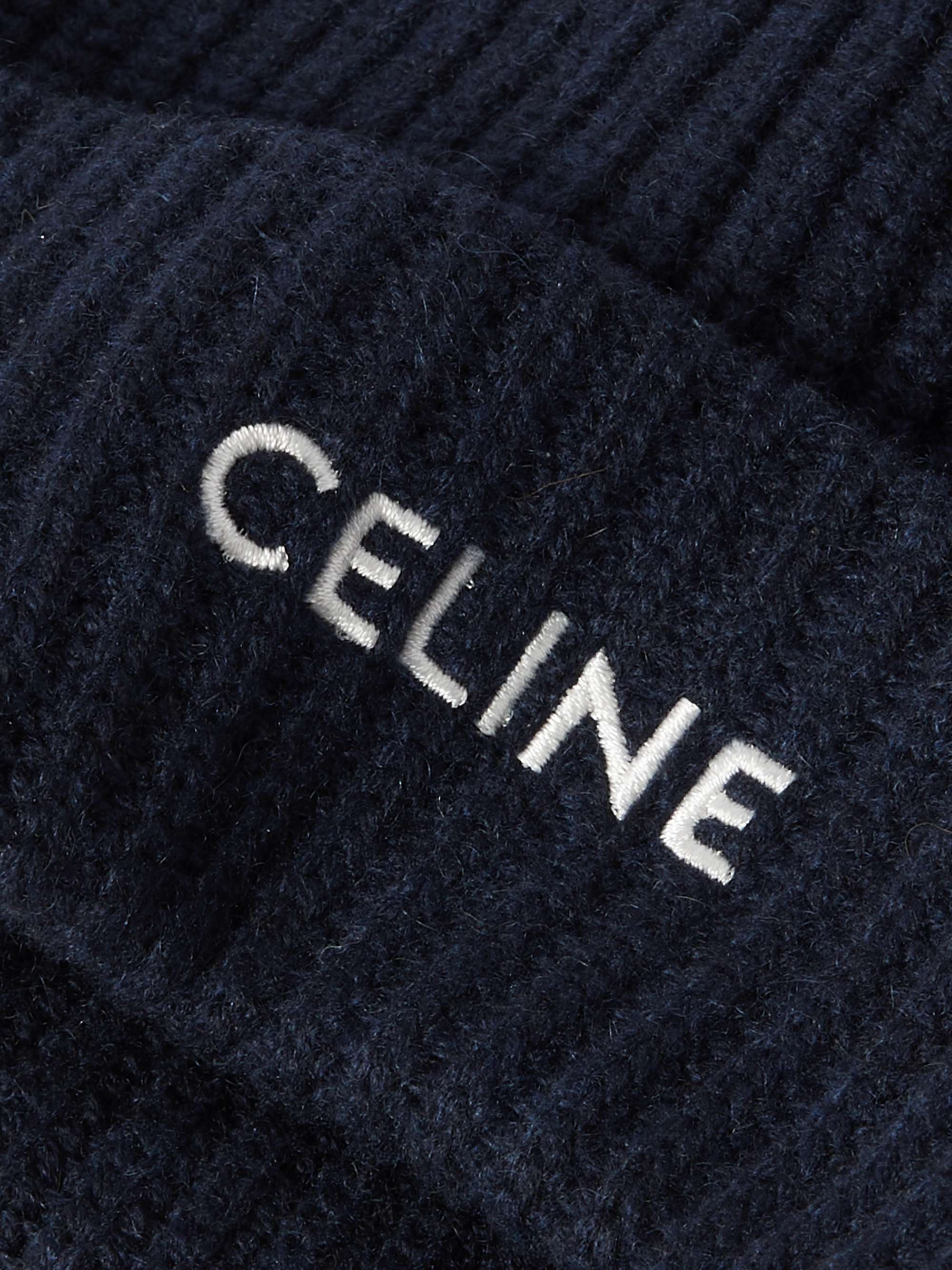 CELINE HOMME Logo-Embroidered Ribbed Cashmere Beanie