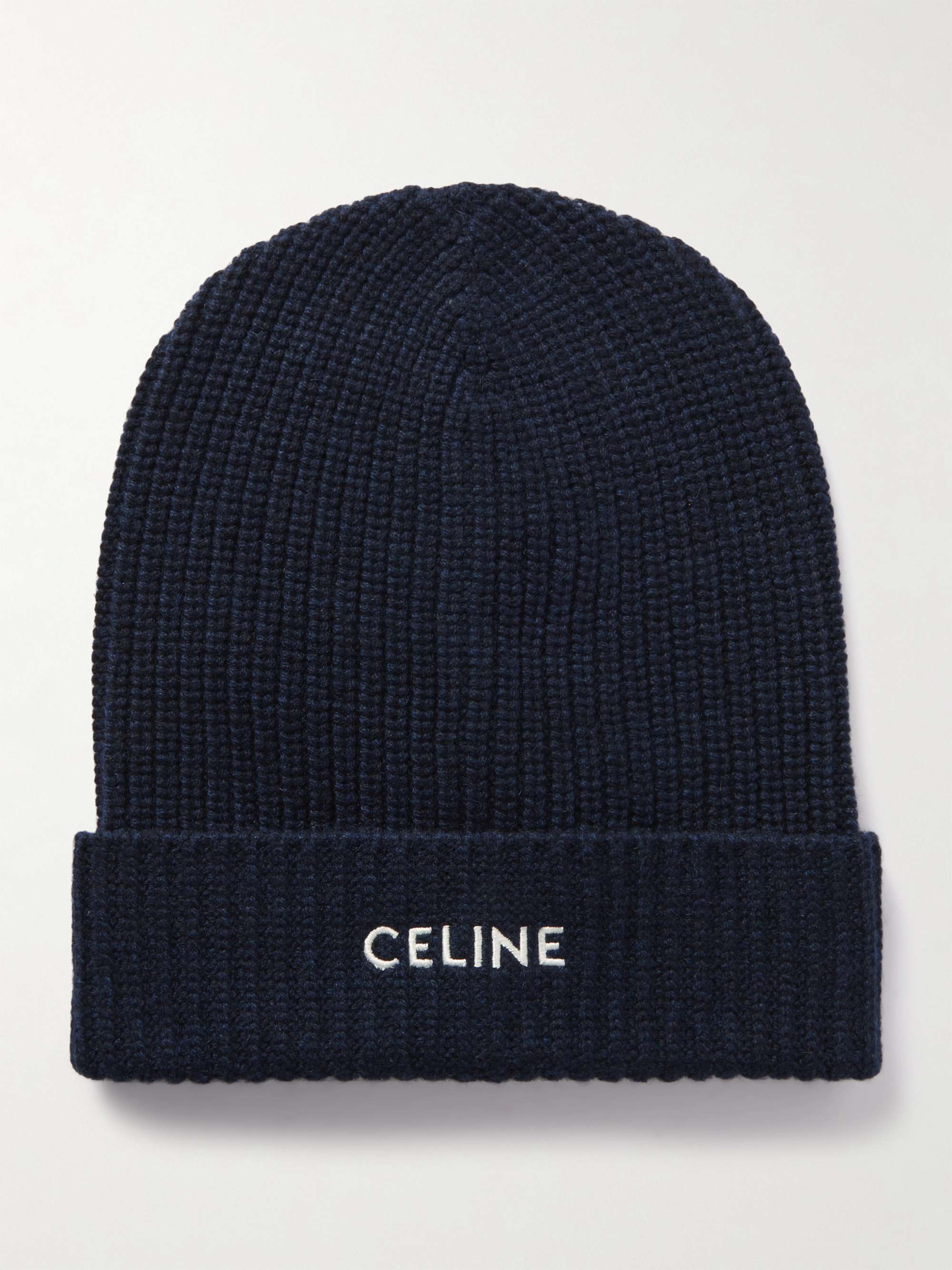 CELINE HOMME Logo-Embroidered Ribbed Cashmere Beanie