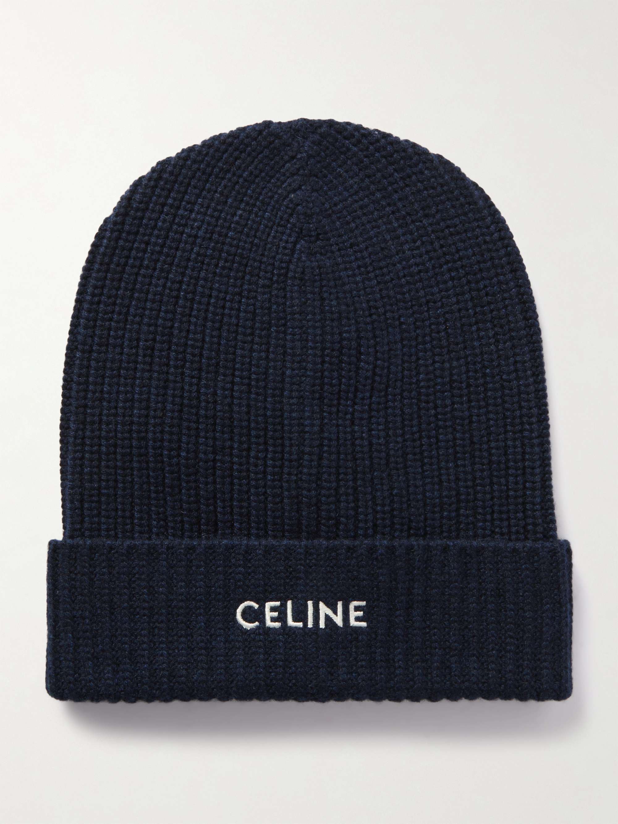 CELINE HOMME Logo-Embroidered Ribbed Cashmere Beanie for Men | MR PORTER