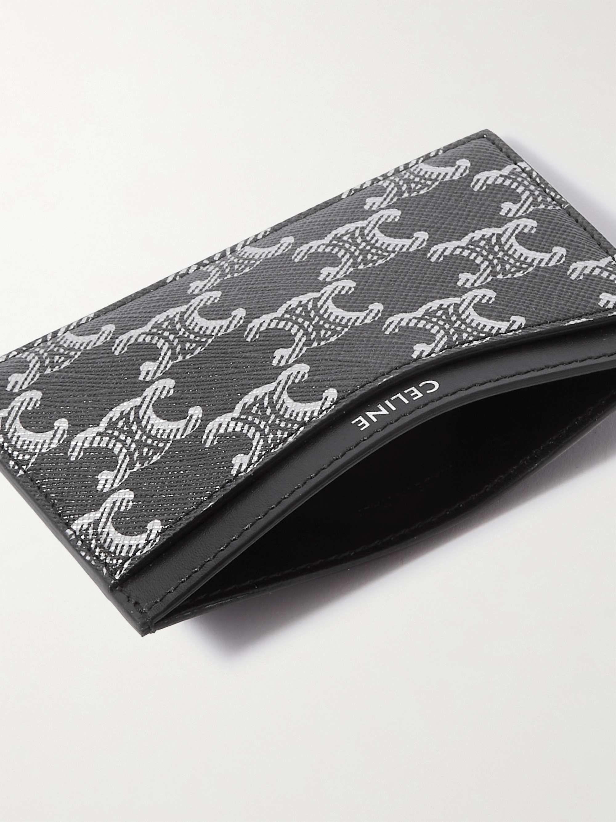 CELINE Triomphe Leather-Trimmed Logo-Print Coated-Canvas Cardholder