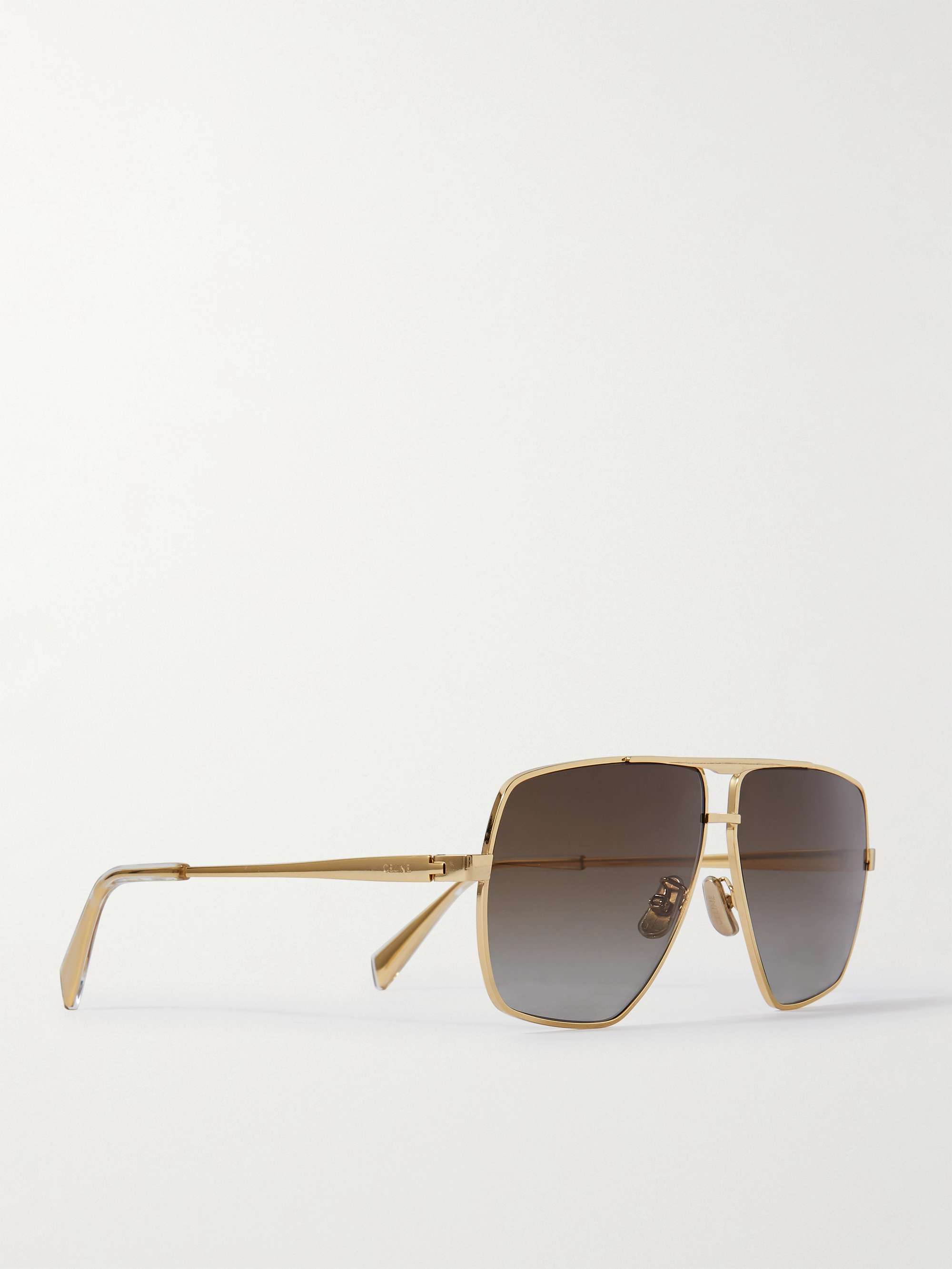 CELINE HOMME Aviator-Style Gold-Tone Sunglasses with Chain for Men | MR ...