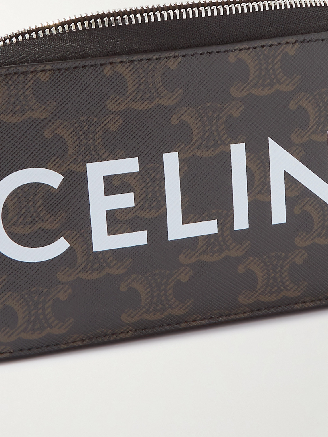 Celine Horizontal Triomphe Logo-print Coated-canvas And Leather Pouch In Brown
