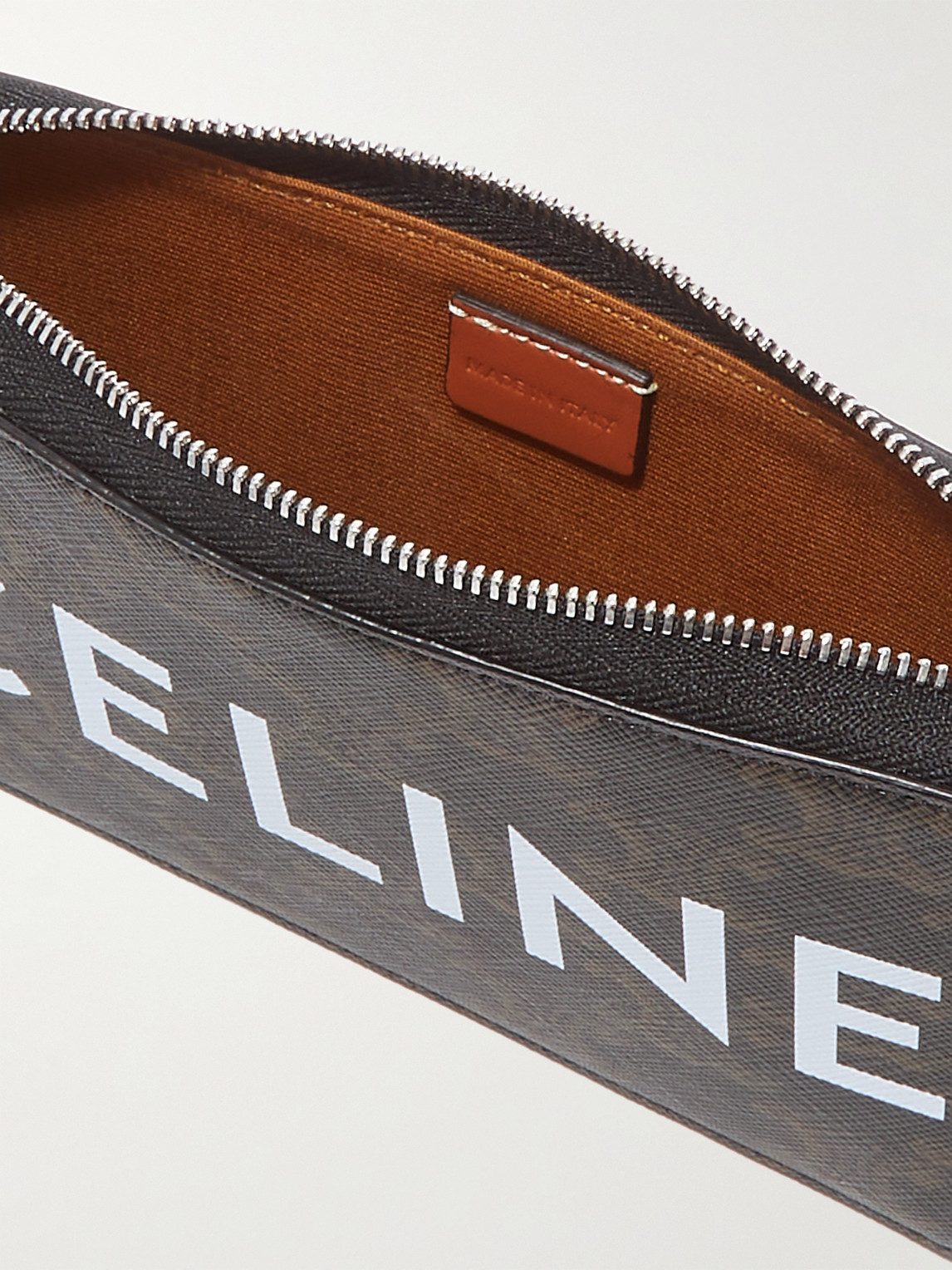 Celine Horizontal Triomphe Logo-print Coated-canvas And Leather Pouch In Brown