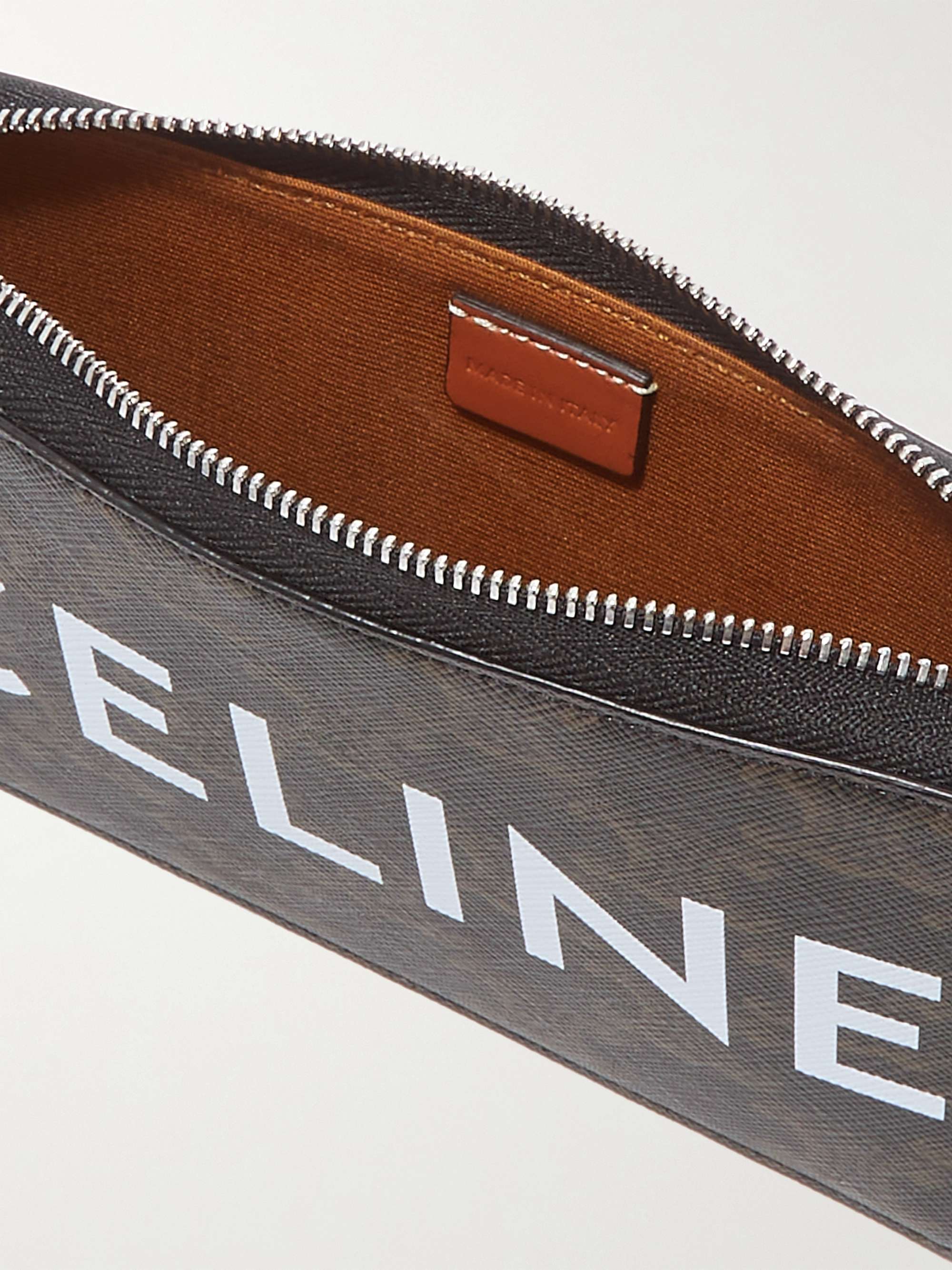 CELINE HOMME Small Triomphe Leather-Trimmed Logo-Print Coated