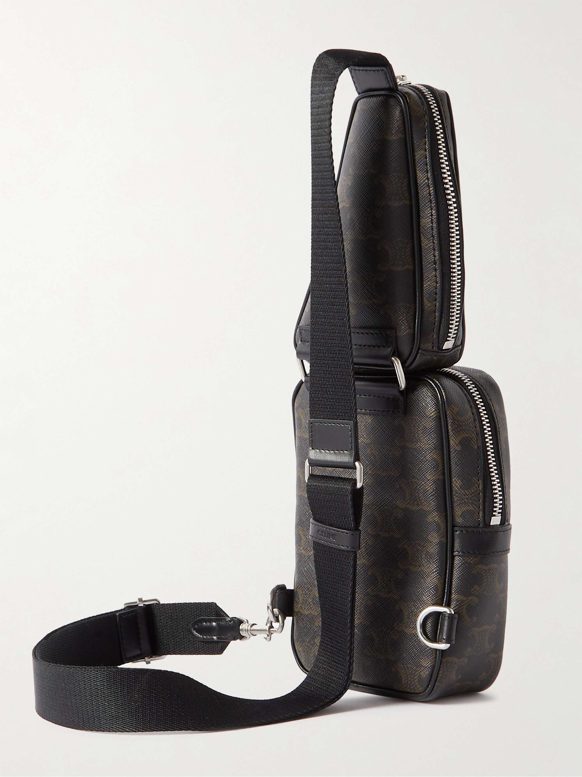 CELINE HOMME Triomphe Leather-Trimmed Logo-Print Coated-Canvas Messenger Bag