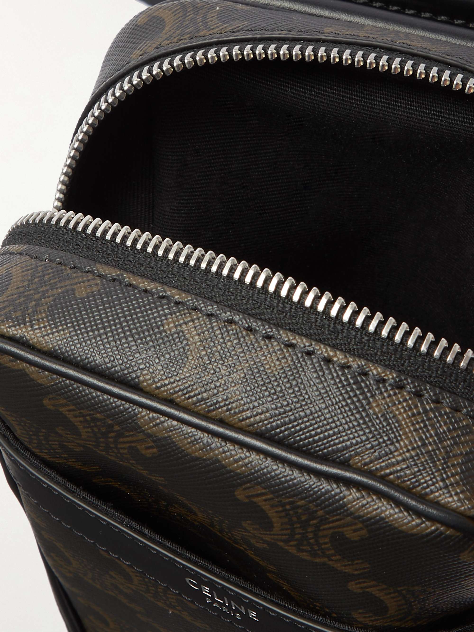 CELINE HOMME Triomphe Leather-Trimmed Logo-Print Coated-Canvas Messenger Bag