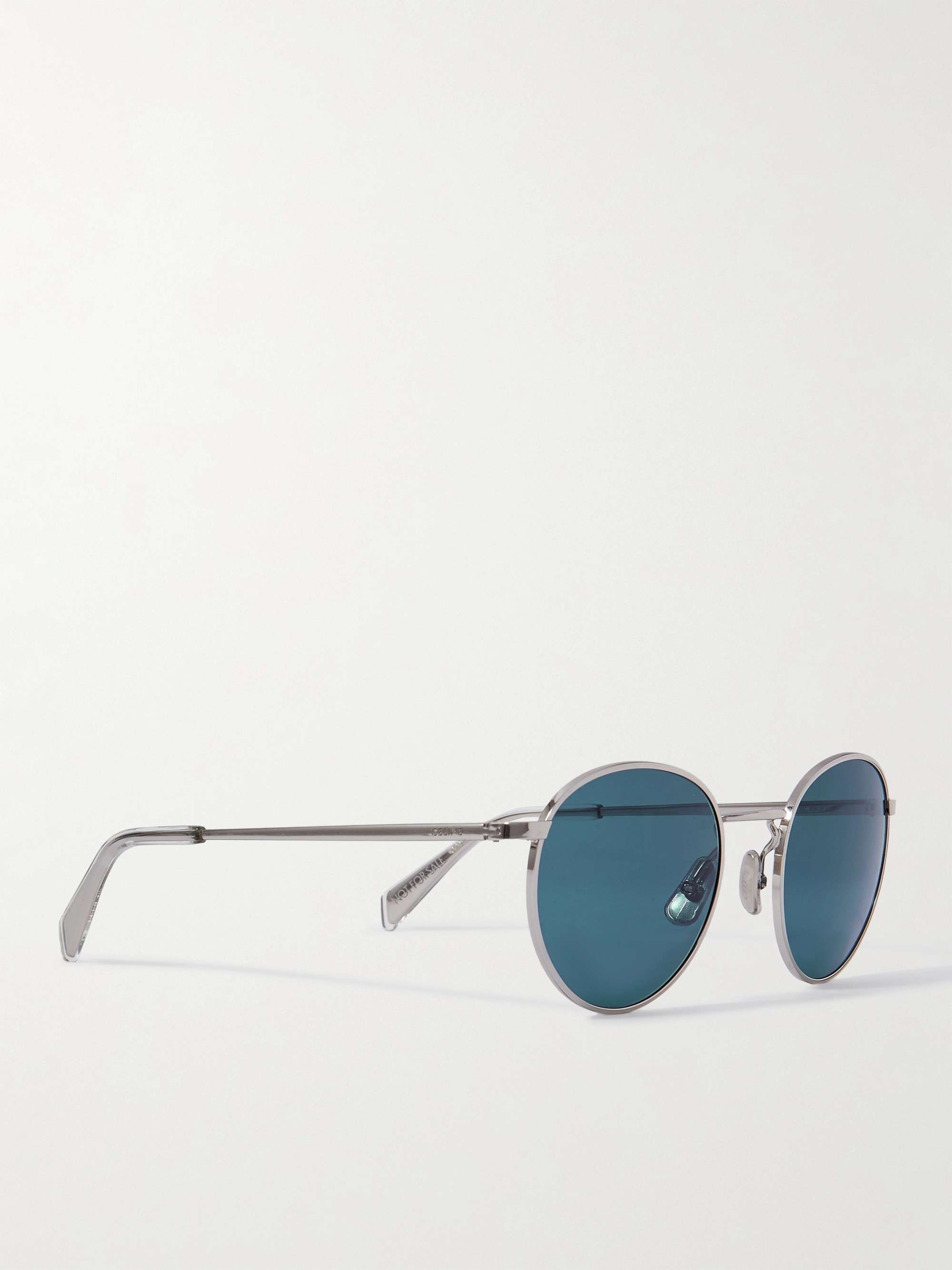 CELINE HOMME Round-Frame Silver-Tone Sunglasses