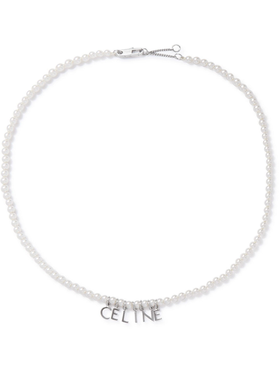 Celine Silver-tone Faux Pearl Necklace In Metallic