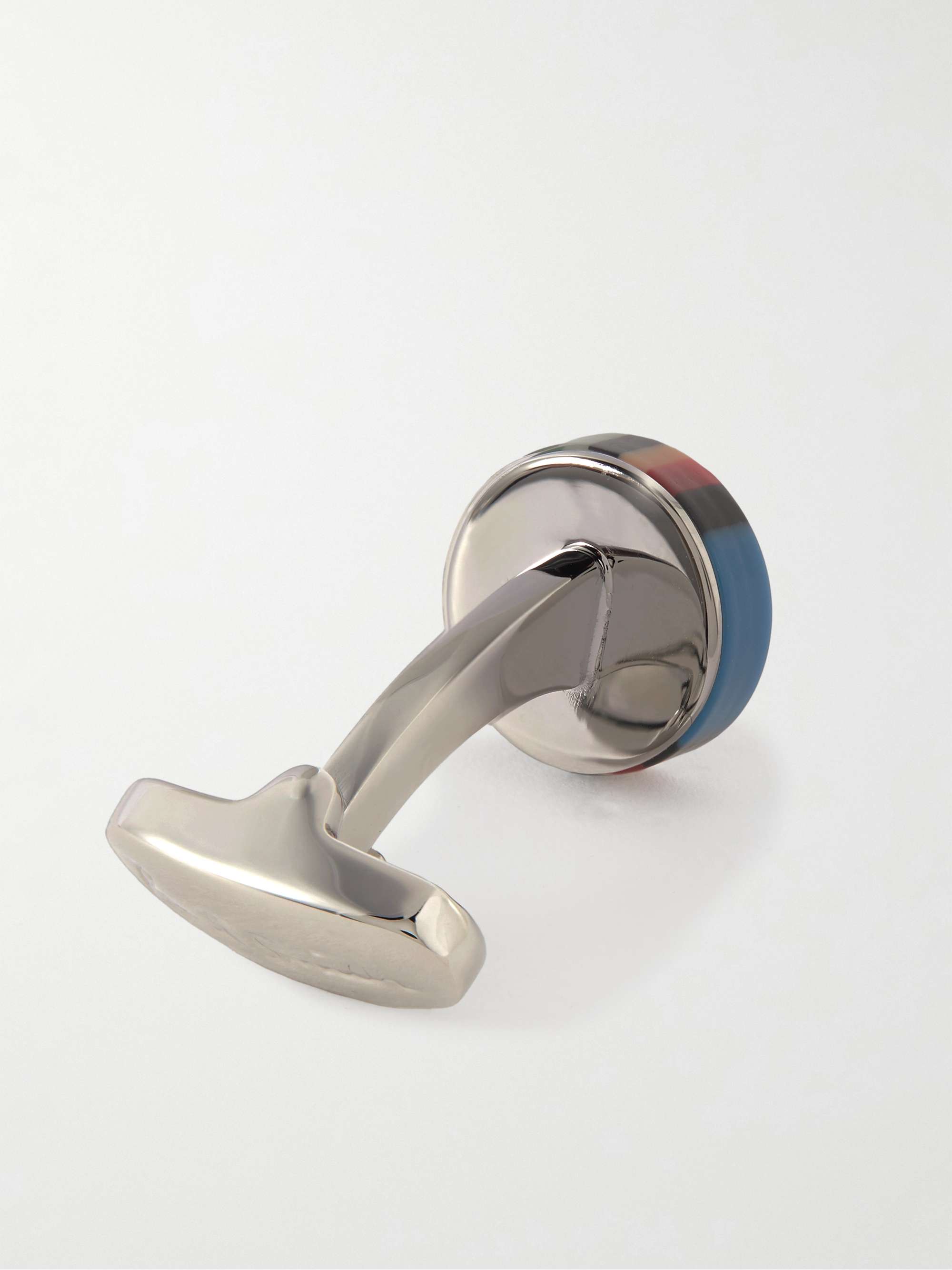 PAUL SMITH Button Silver- and Gold-Tone and Striped Enamel Cufflinks