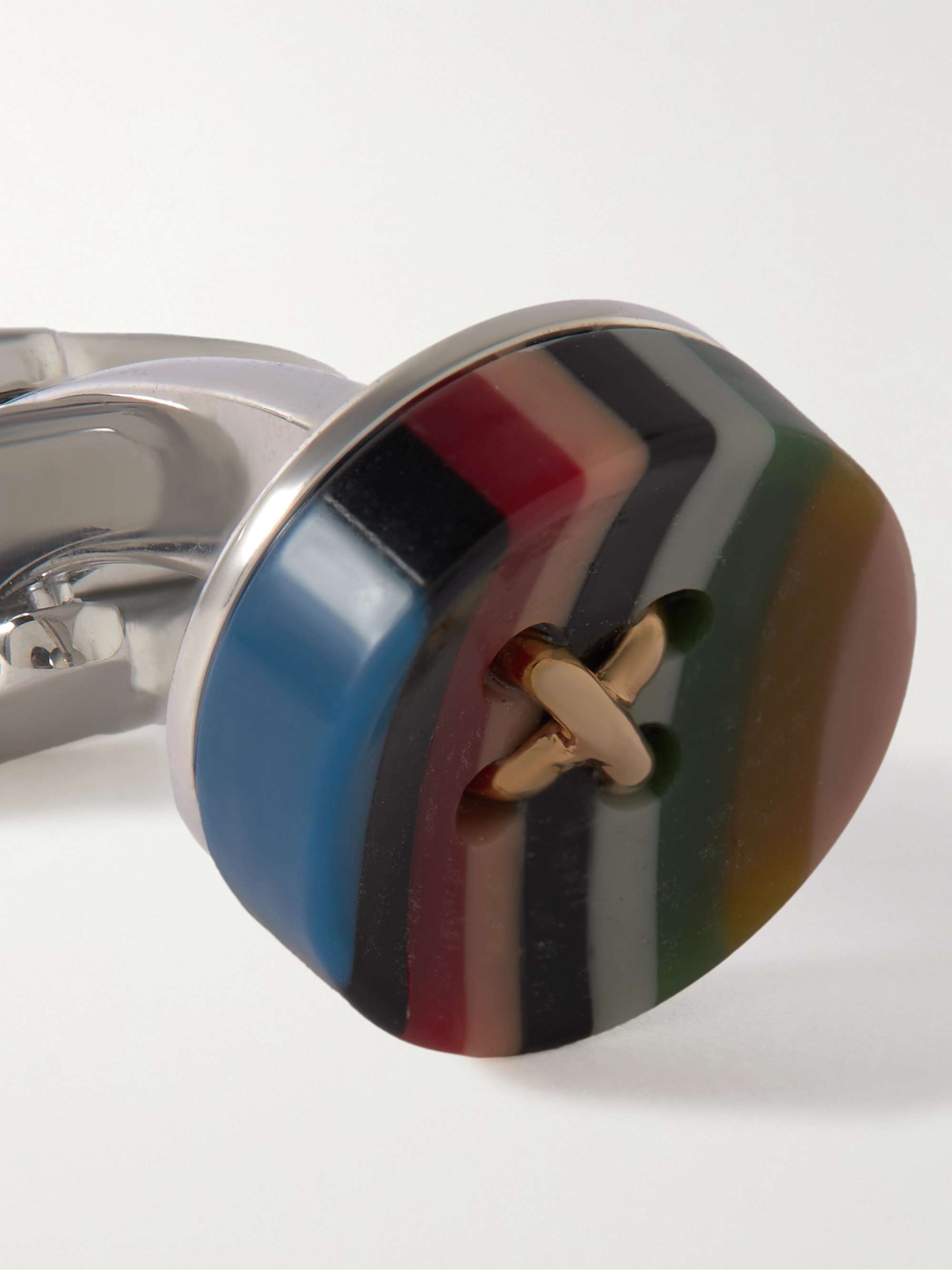 PAUL SMITH Button Silver- and Gold-Tone and Striped Enamel Cufflinks