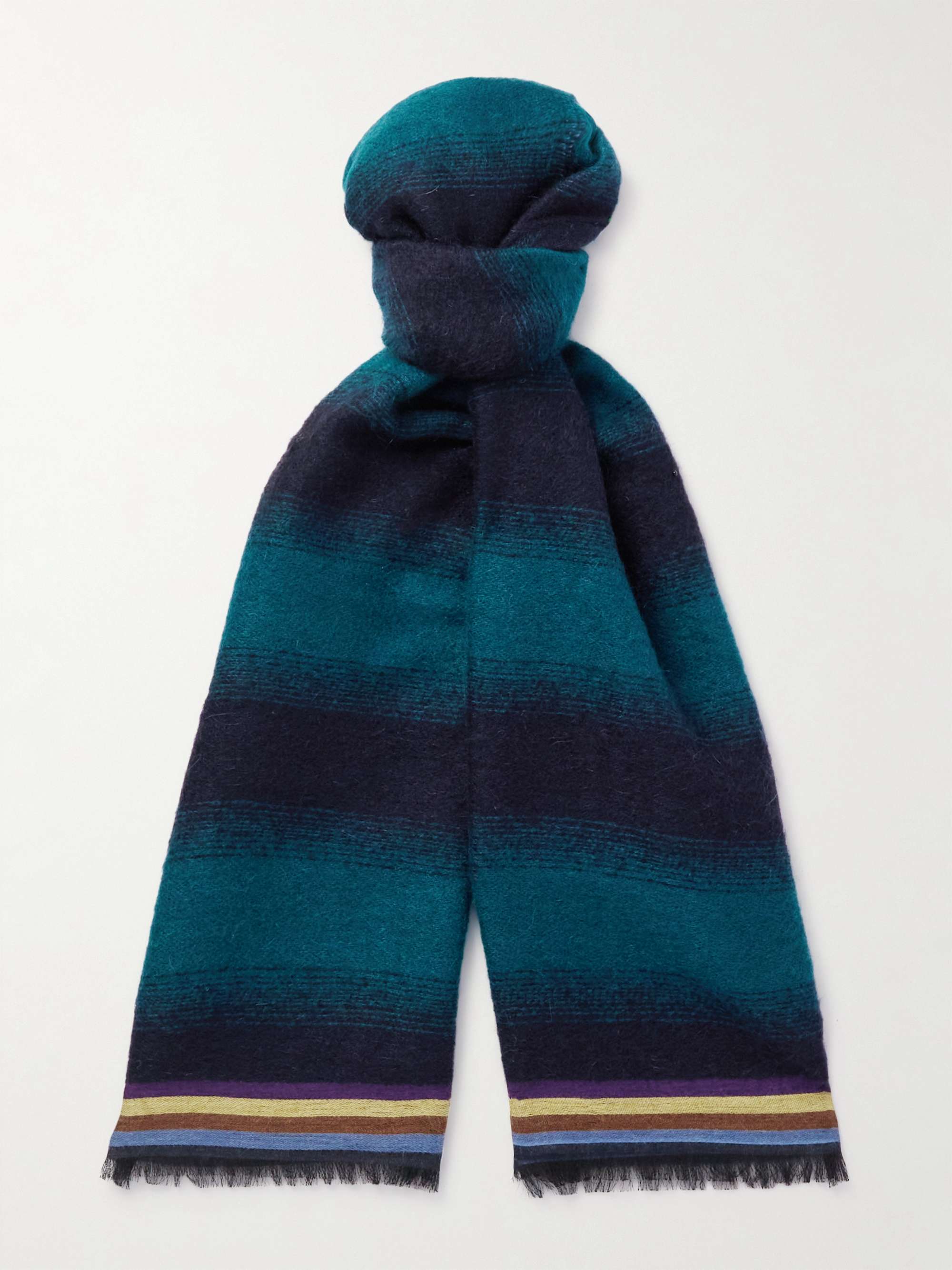 PAUL SMITH Frayed Striped Knitted Scarf