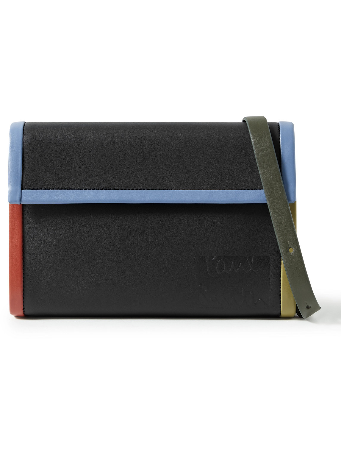 PAUL SMITH LOGO-EMBOSSED LEATHER MESSENGER BAG