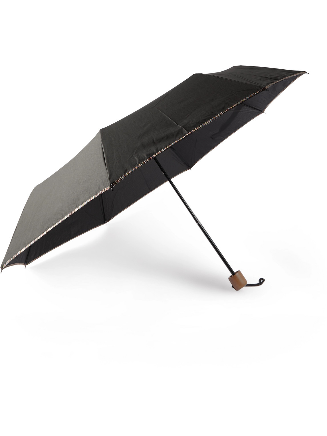 Contrast-Tipped Wood-Handle Fold-Up Umbrella