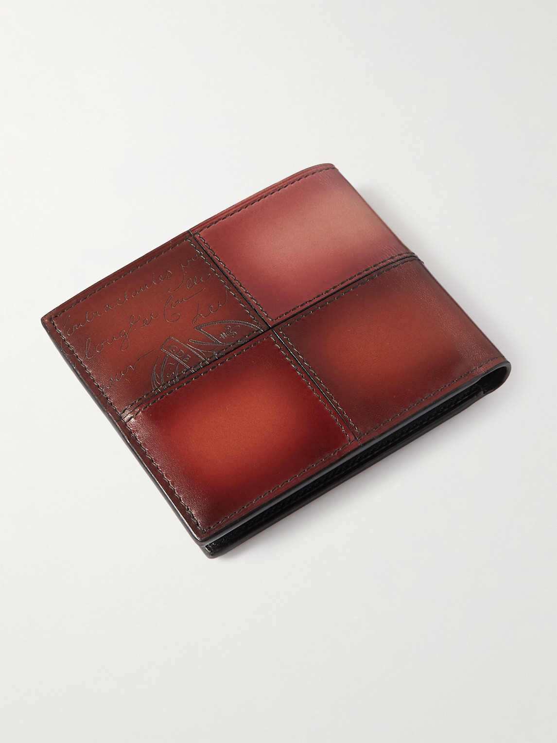Shop Berluti Makore Neo Scritto Panelled Venezia Leather Billfold Wallet In Red