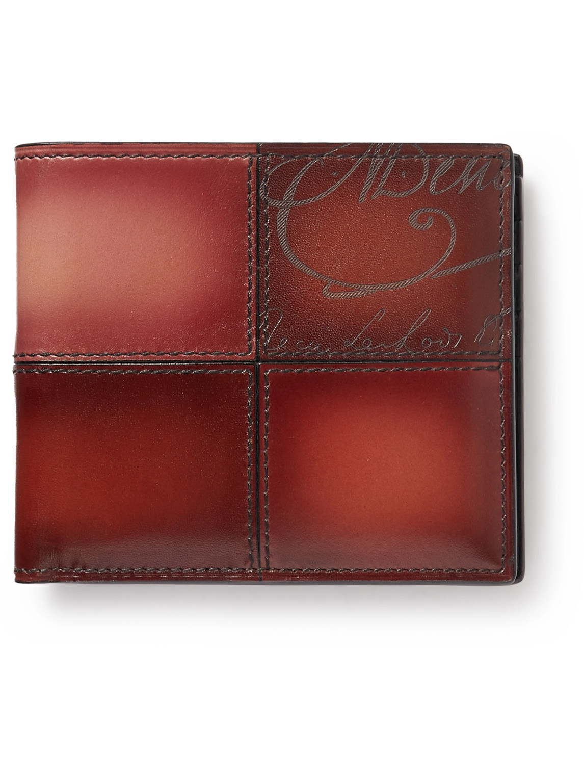 Berluti Makore Neo Scritto Panelled Venezia Leather Billfold Wallet In Red