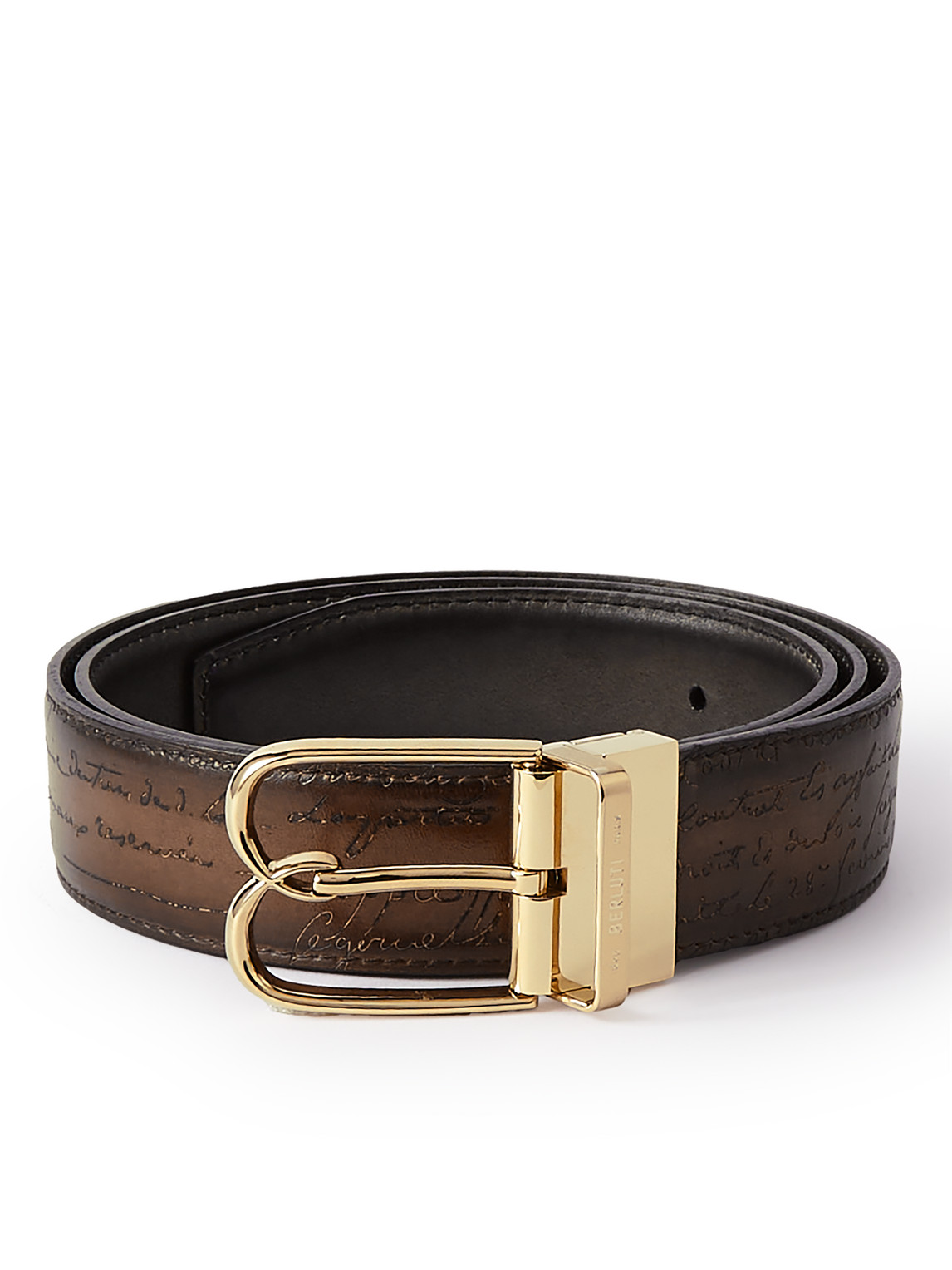 Berluti Scritto 3.5cm Leather Belt In Brown