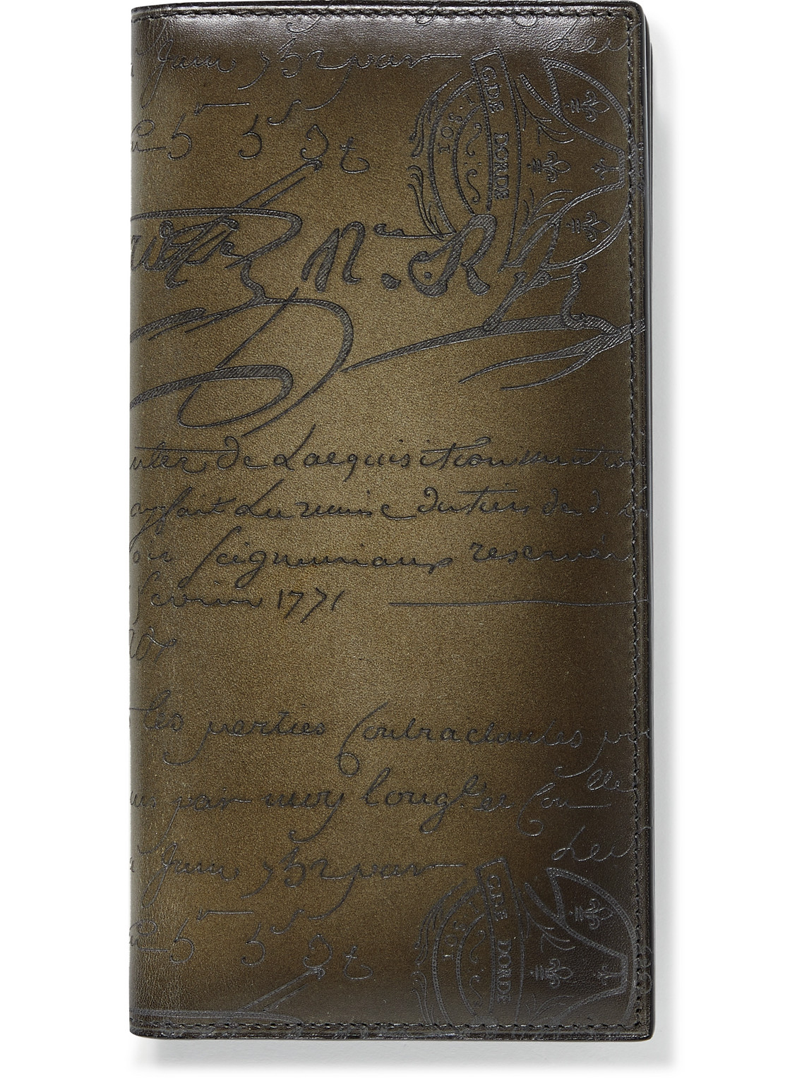 Berluti Scritto Embossed Venezia Leather Wallet In Green | ModeSens