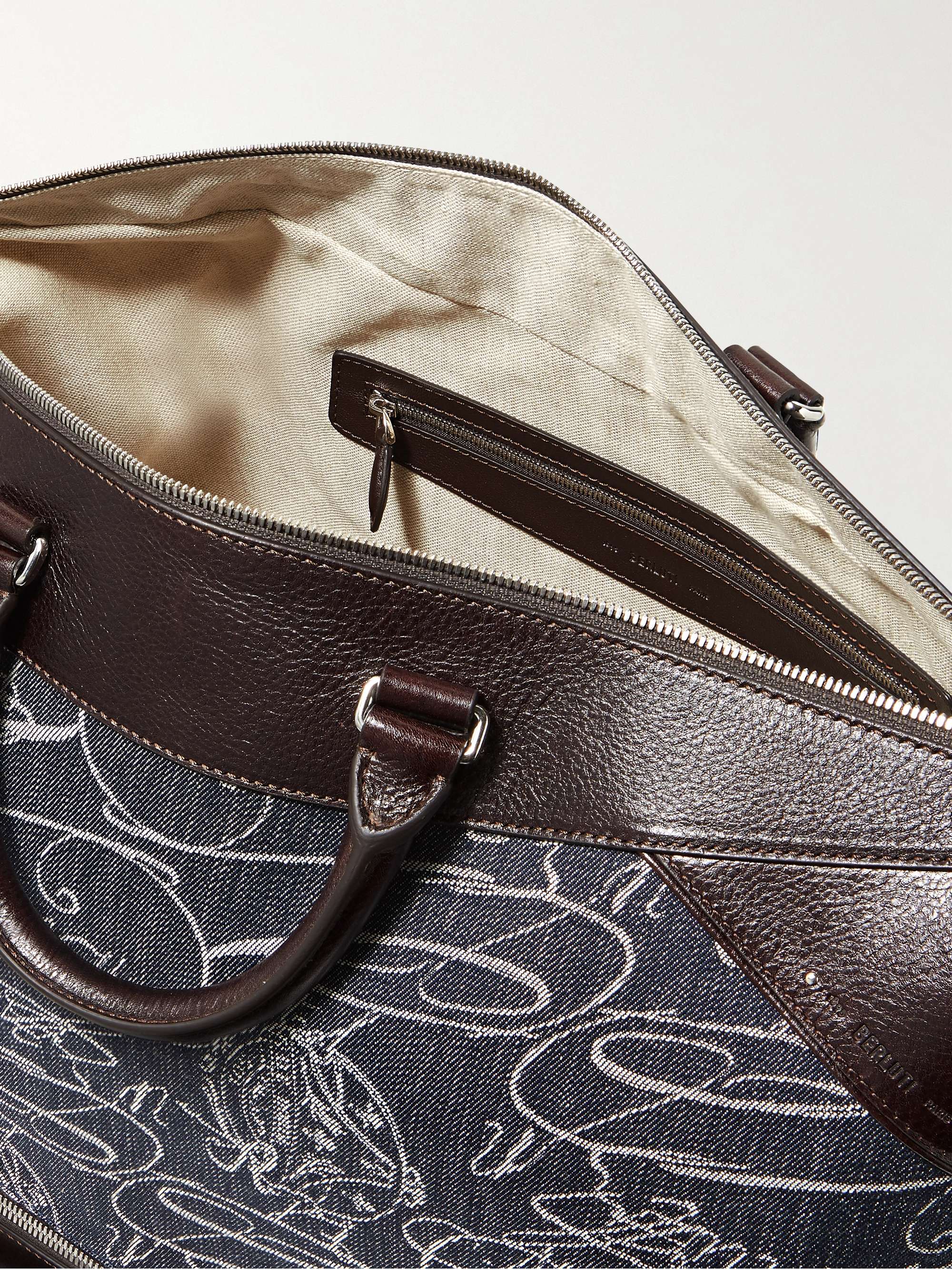 BERLUTI Viaggio Leather-Trimmed Denim Weekend Bag