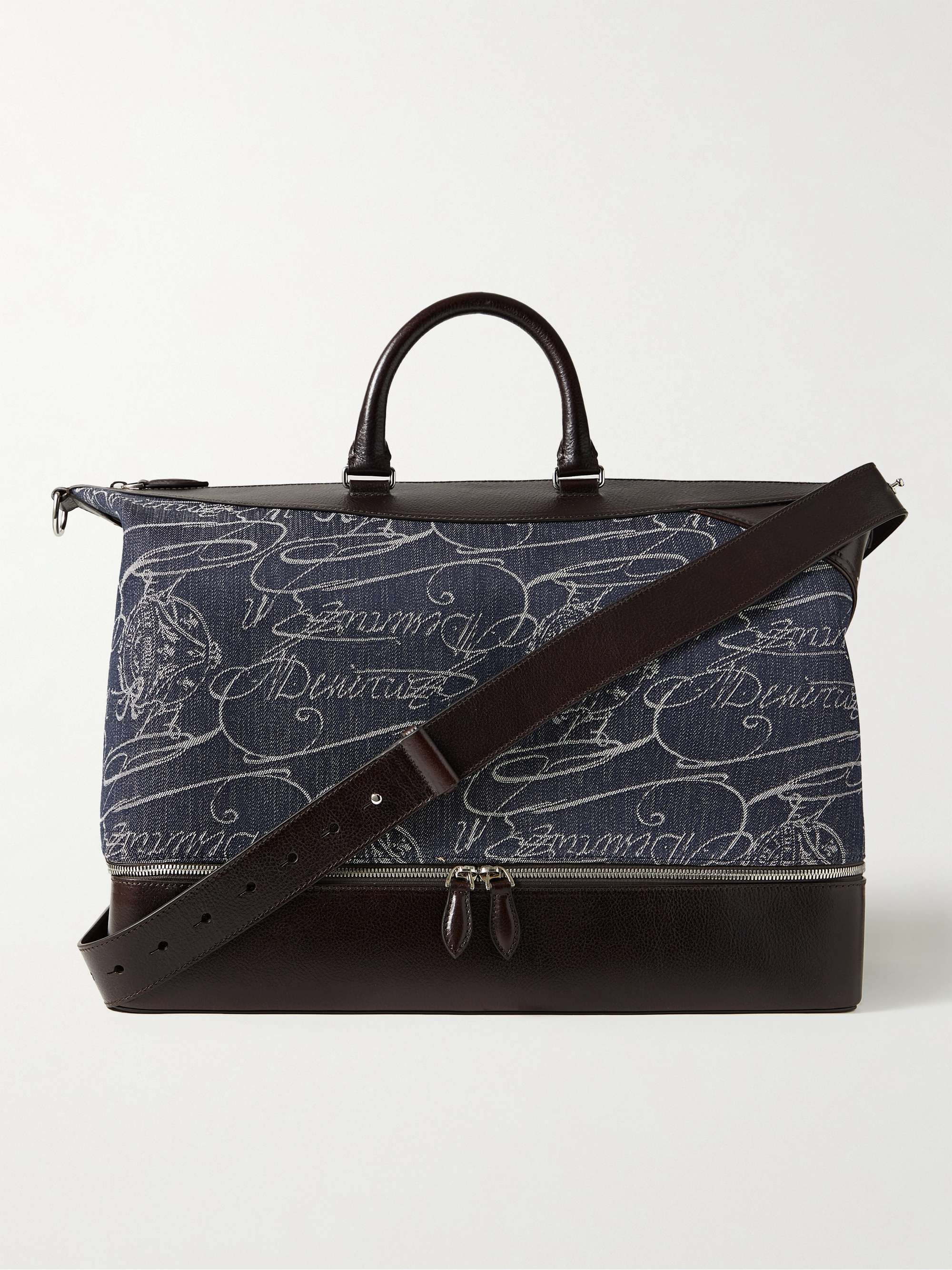 BERLUTI Viaggio Leather-Trimmed Denim Weekend Bag for Men | MR PORTER