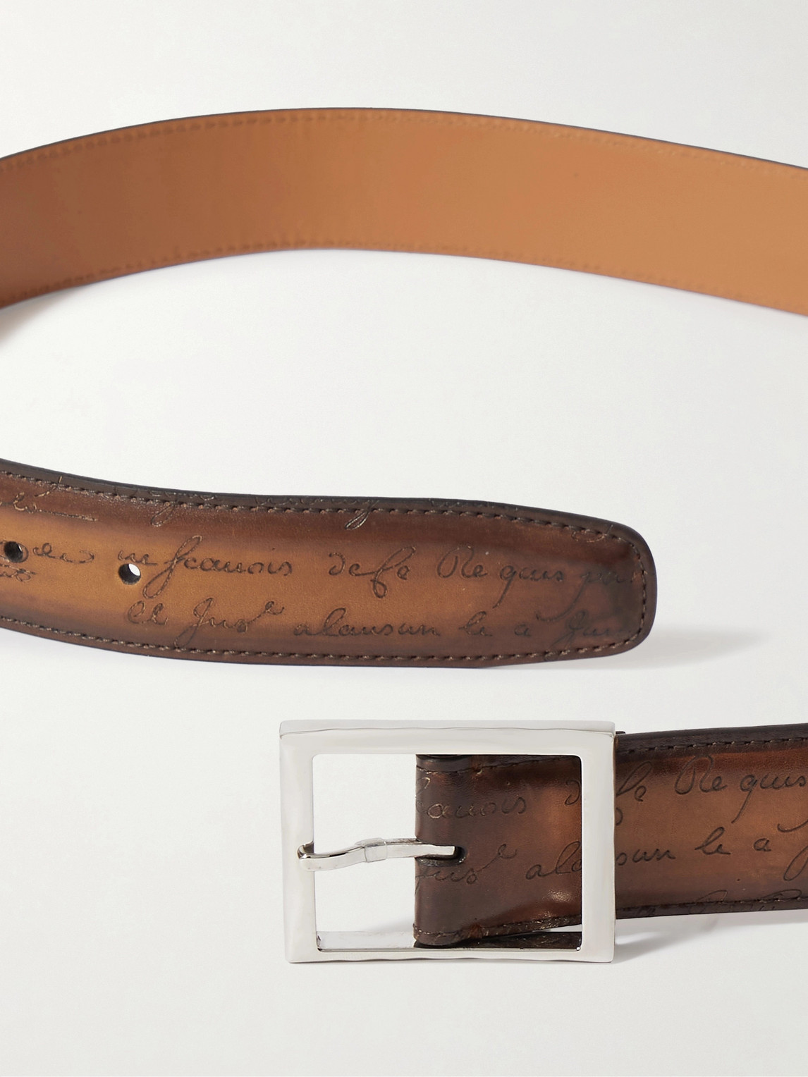 Shop Berluti Scritto 3.5cm Leather Belt In Brown
