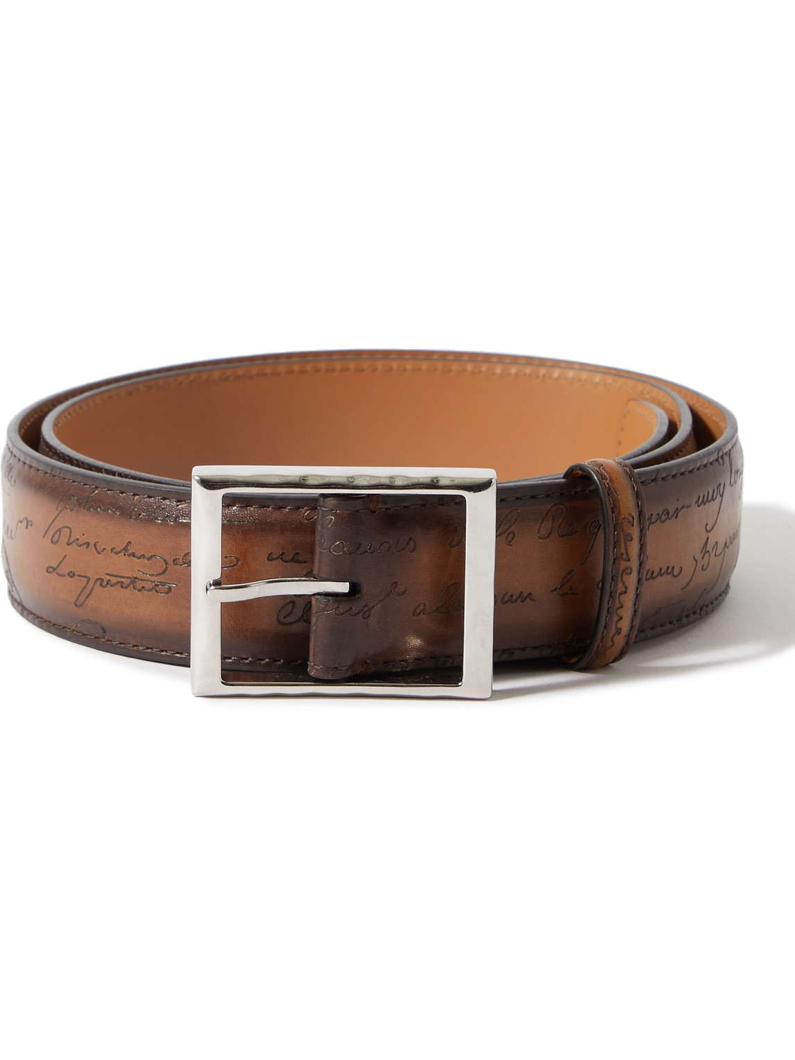 Berluti Scritto 3.5cm Leather Belt In Brown