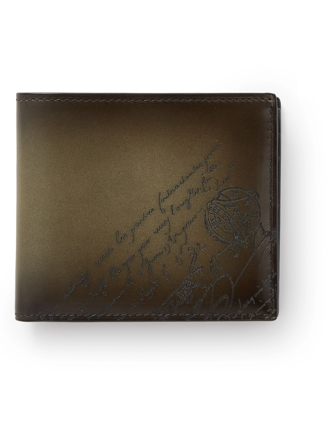 Berluti Makore Neo Scritto Venezia Leather Billfold Wallet In Green
