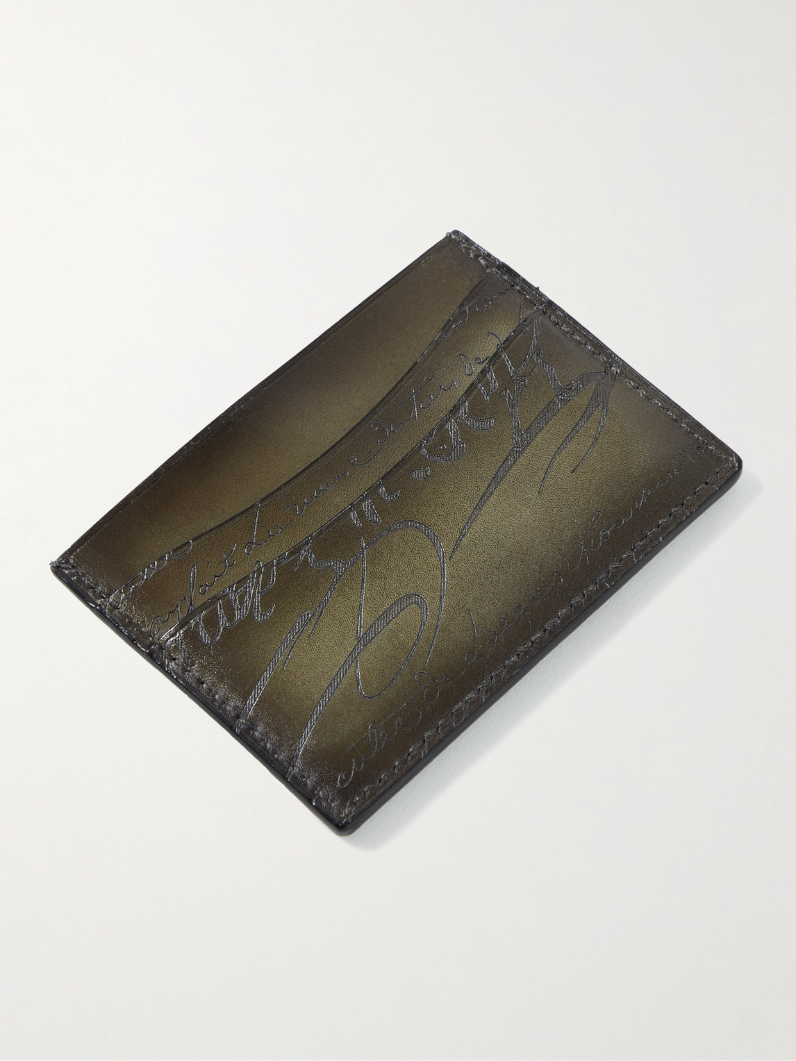 Shop Berluti Bambou Scritto Venezia Leather Cardholder In Green