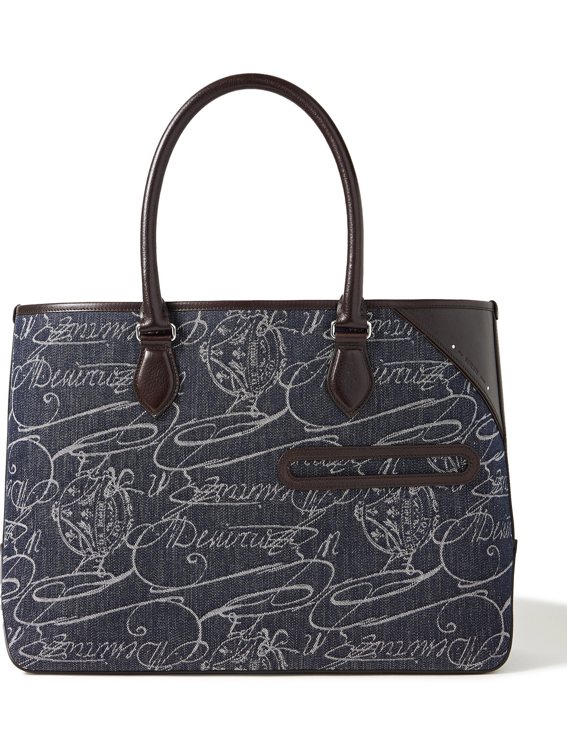 Berluti Toujours Scritto Venezia Leather-trimmed Denim Tote Bag In Blue