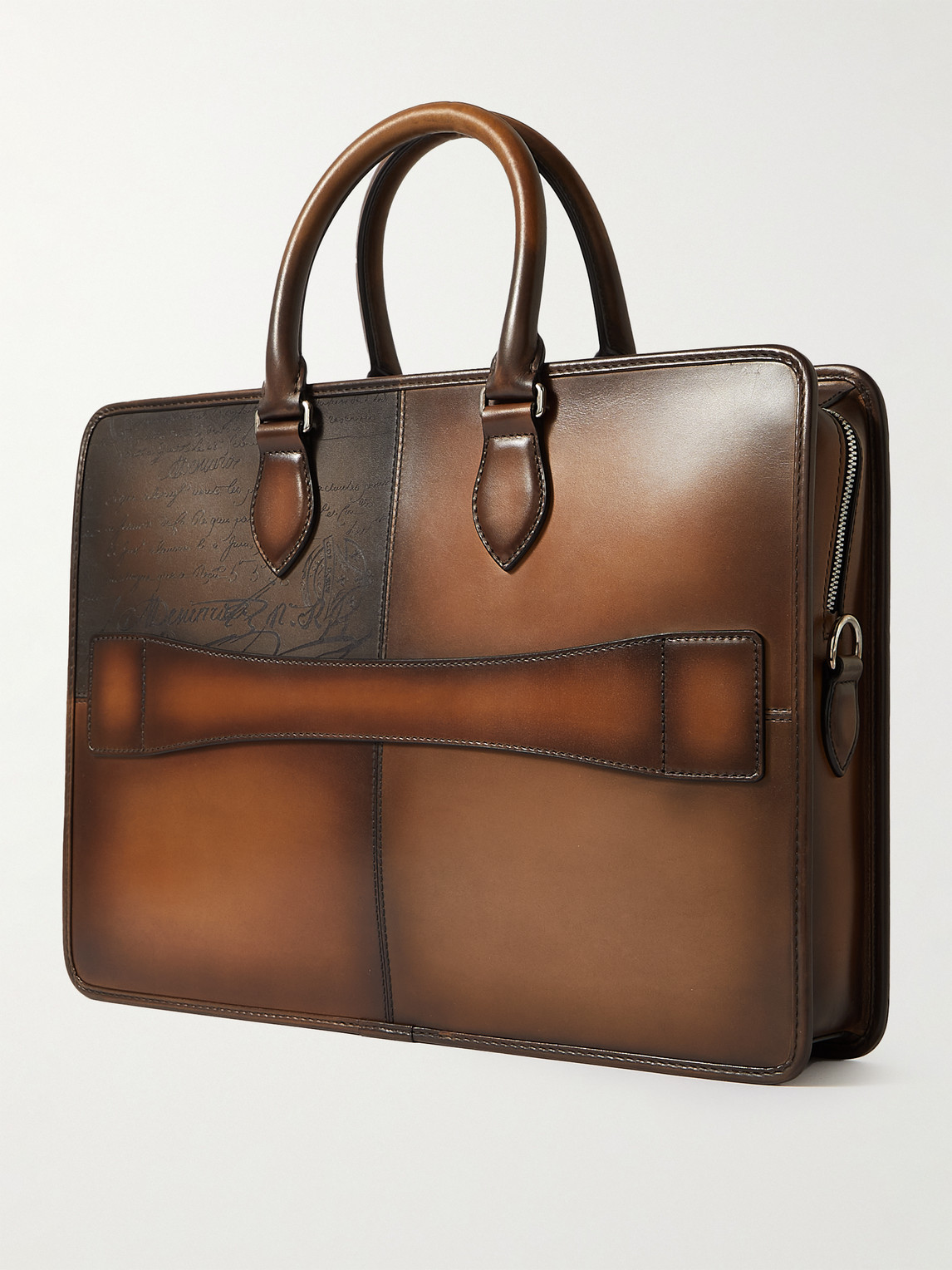Shop Berluti Jour Scritto Panelled Venezia Leather Briefcase In Brown