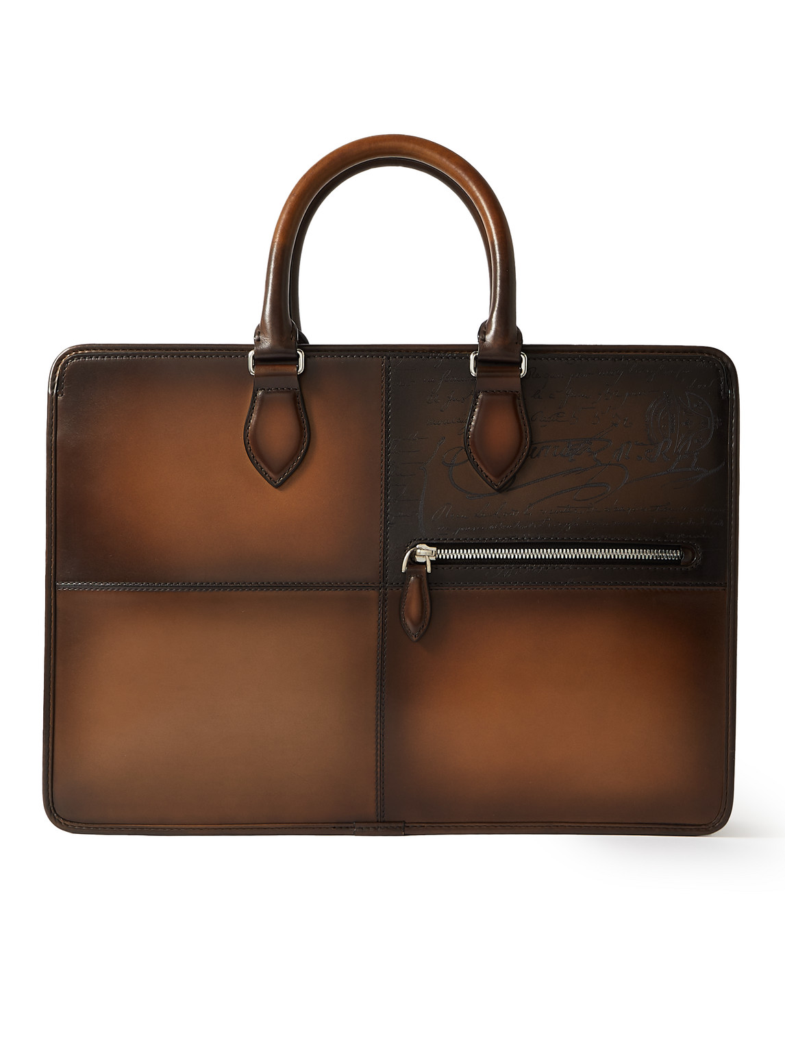 Shop Berluti Jour Scritto Panelled Venezia Leather Briefcase In Brown