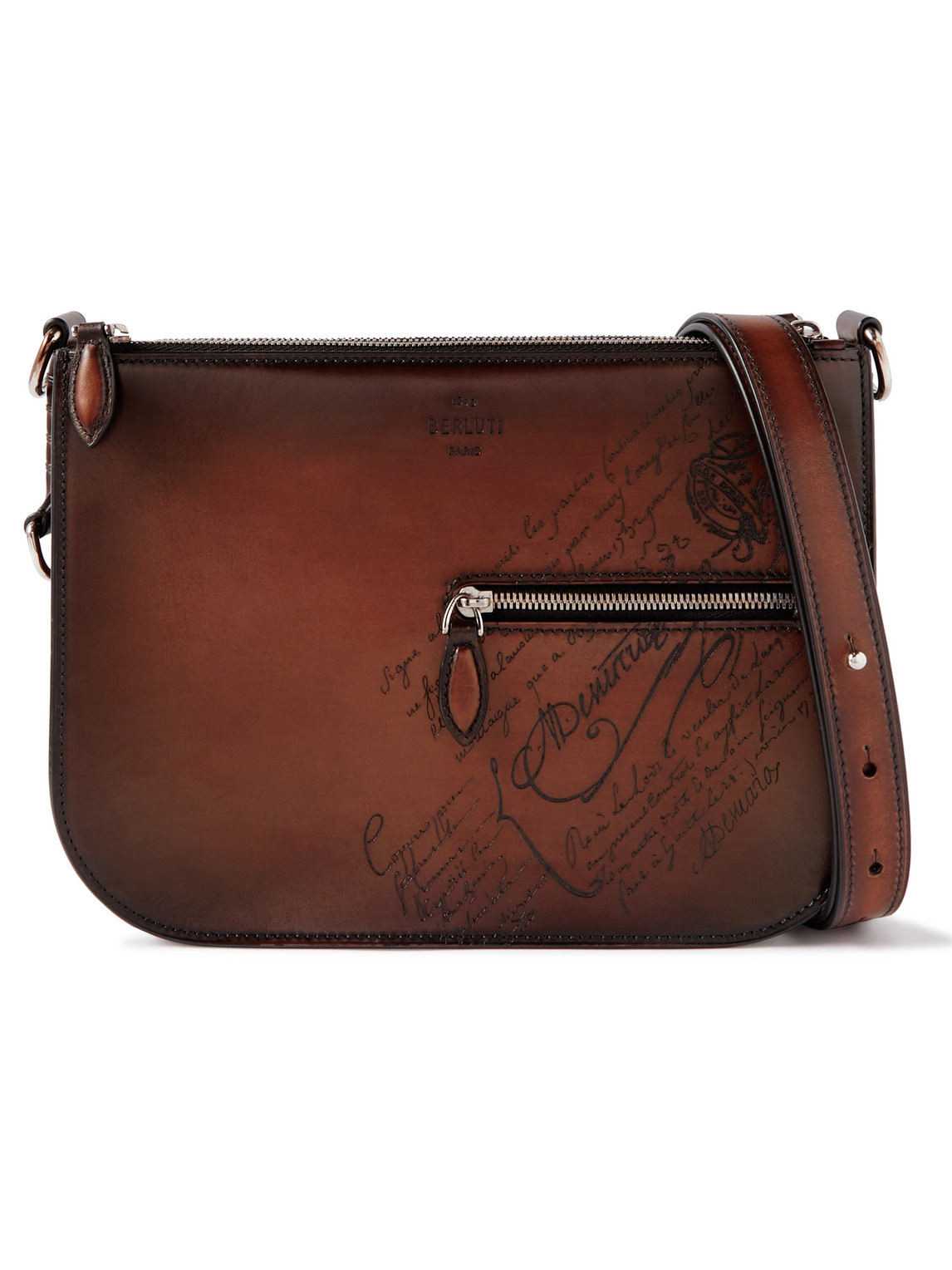 Berluti Nino Duo Scritto Venezia Leather Messenger Bag In Red