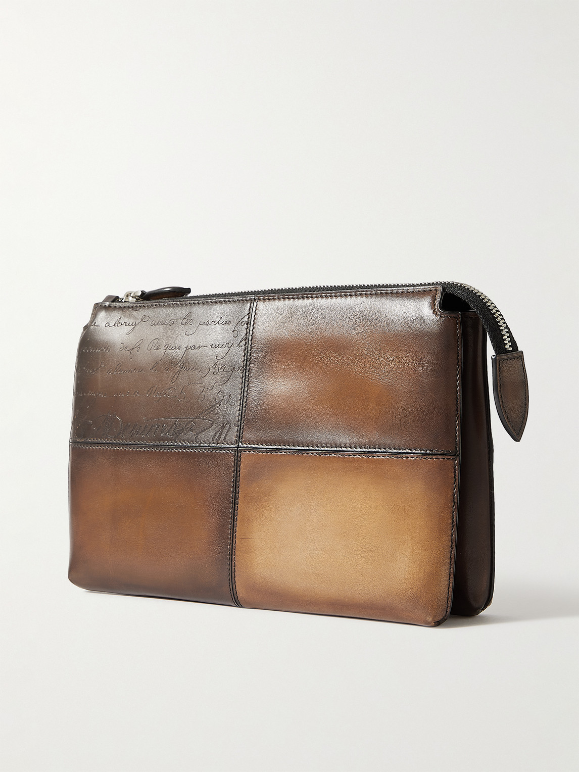 Shop Berluti Tersio Scritto Panelled Venezia Leather Pouch In Brown