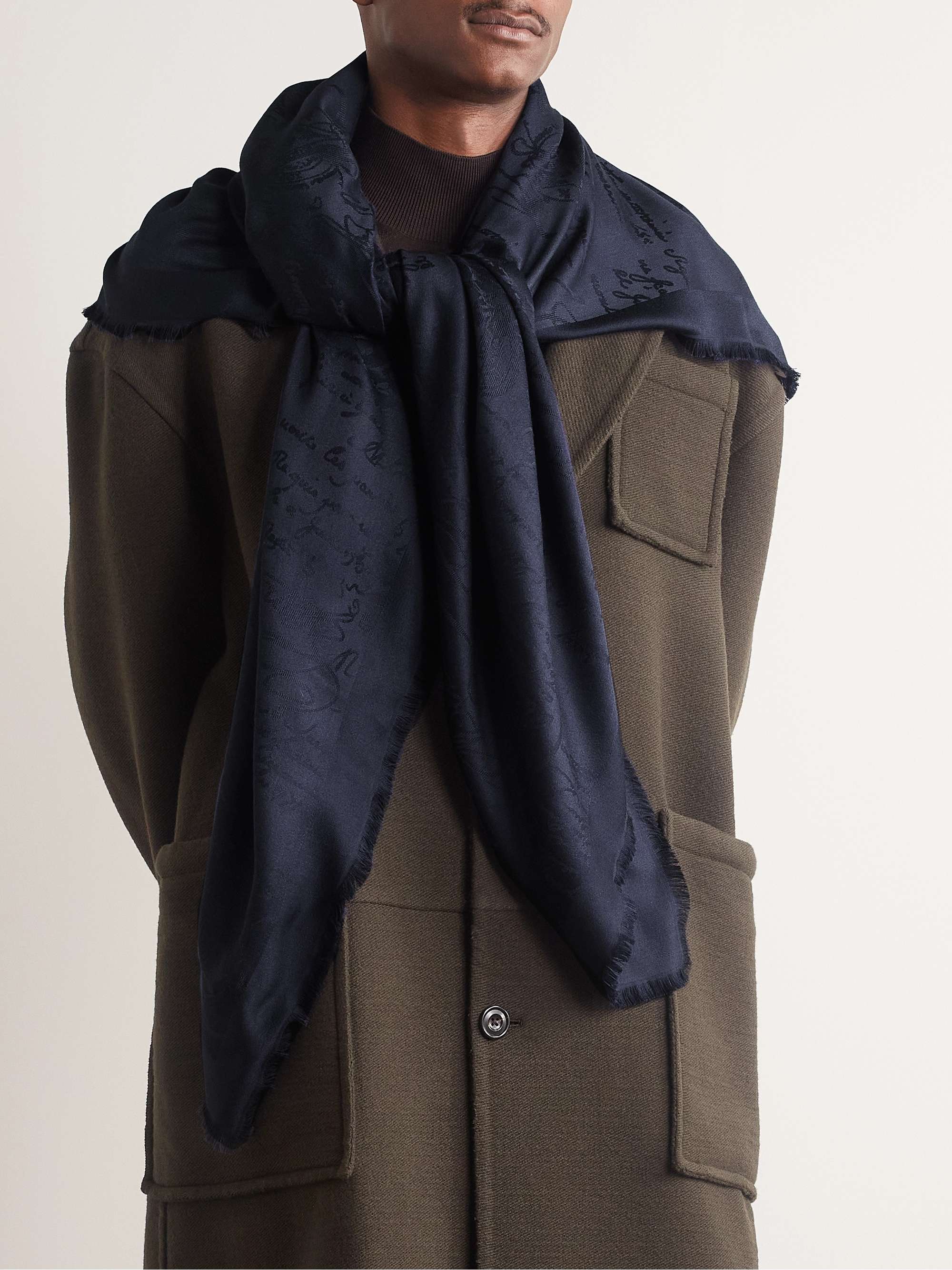 Scritto-Jacquard Wool and Mulberry Silk-Blend Scarf
